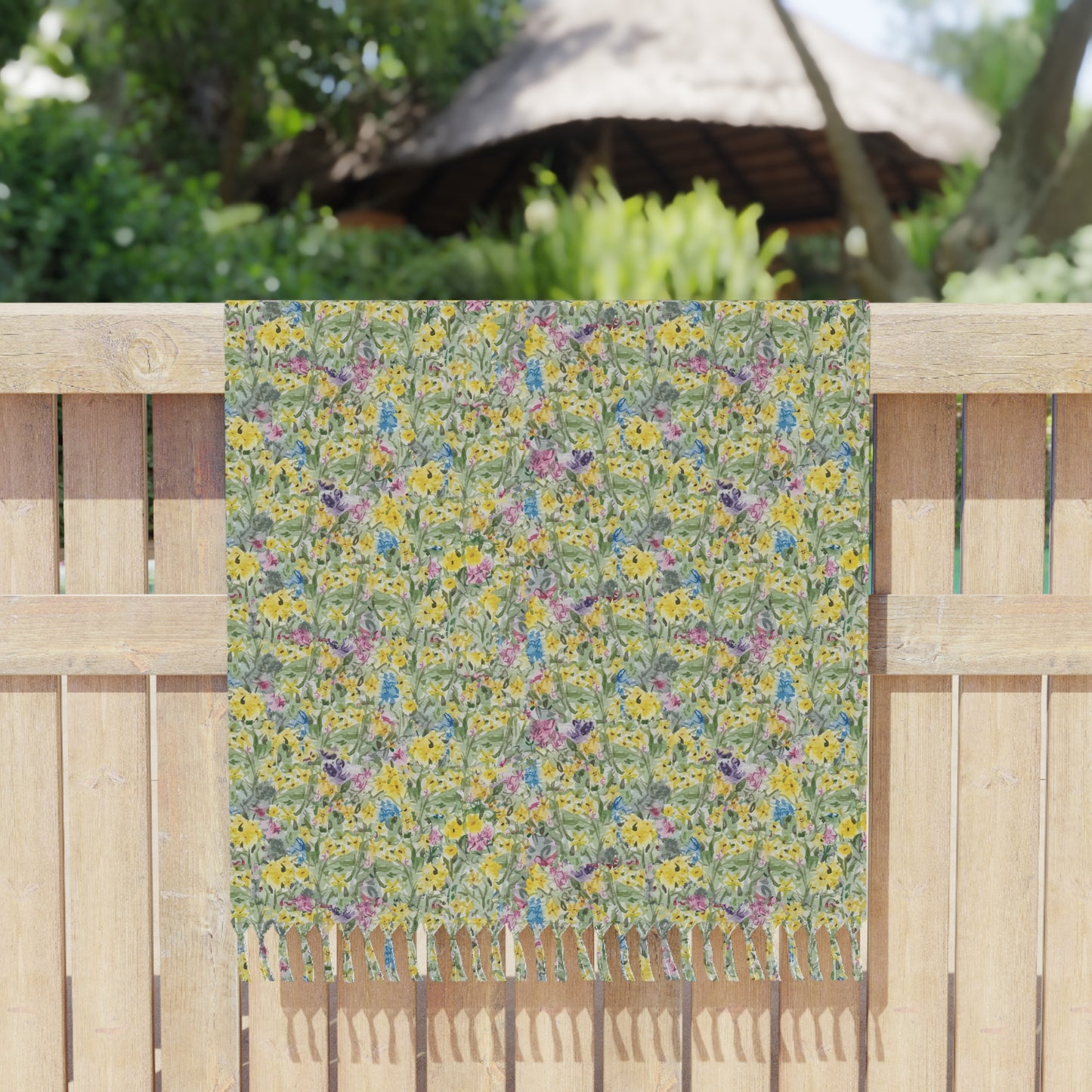 Wildflower Meadow Beach Towel Boho Lightweight Turkish Peshtemal Style with Fringe