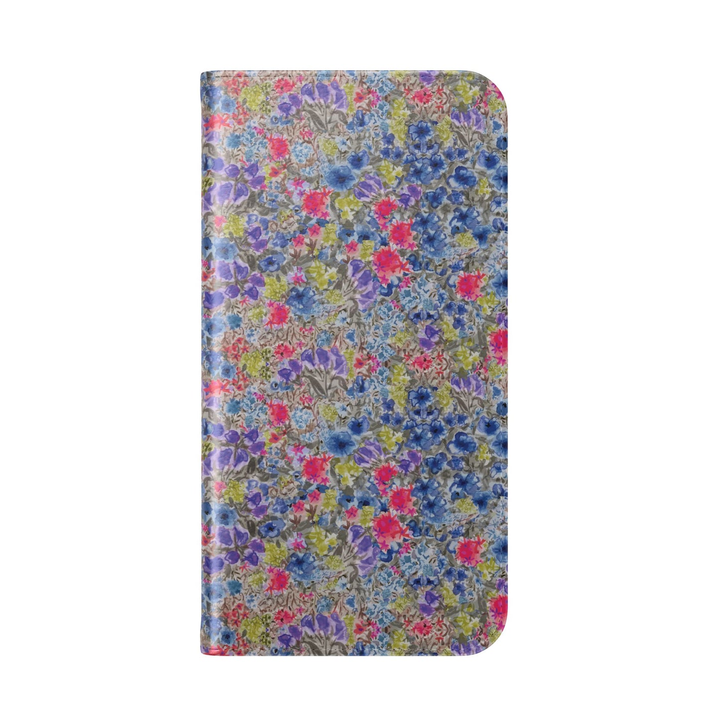 Blue wildflower floral flip phone case with watercolor botanical pattern.