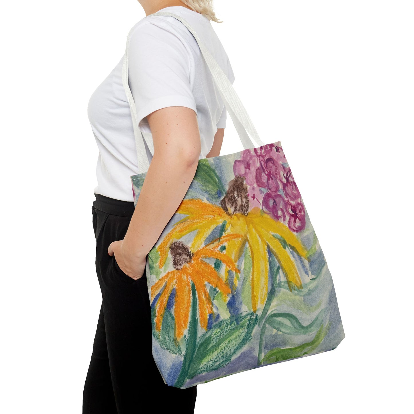 Watercolor Coneflowers and Phlox Tote Bag | Floral Garden Art Book Bag