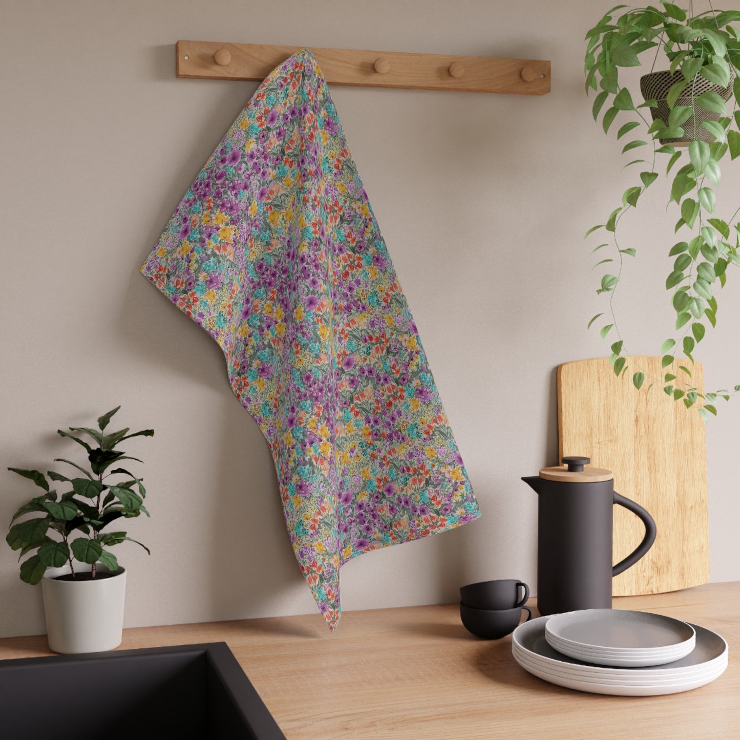 Wild Flower Meadow Purple and Orange Tea Towels (cotton)