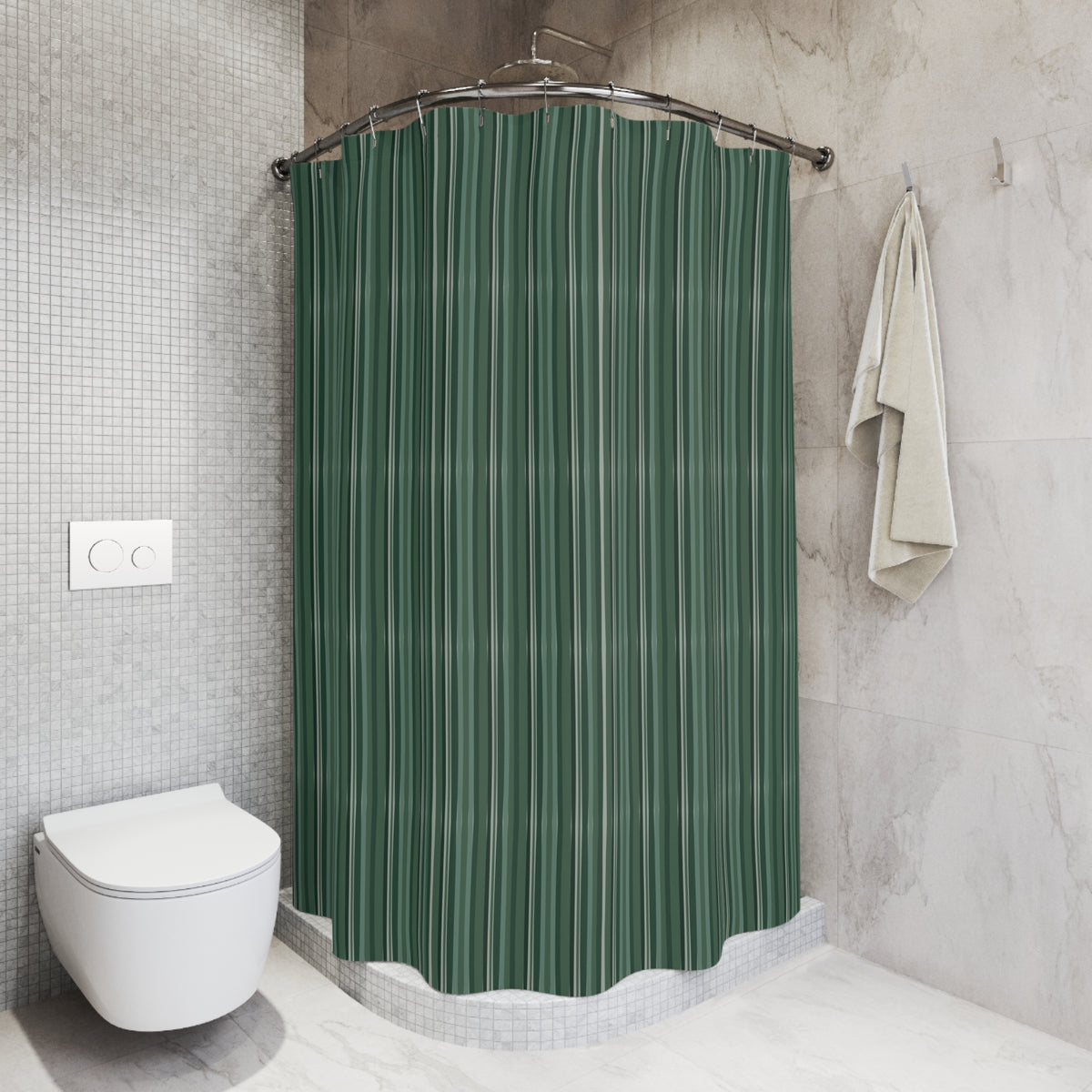 Green Stripe Shower Curtain — in a bathroom (view 3)