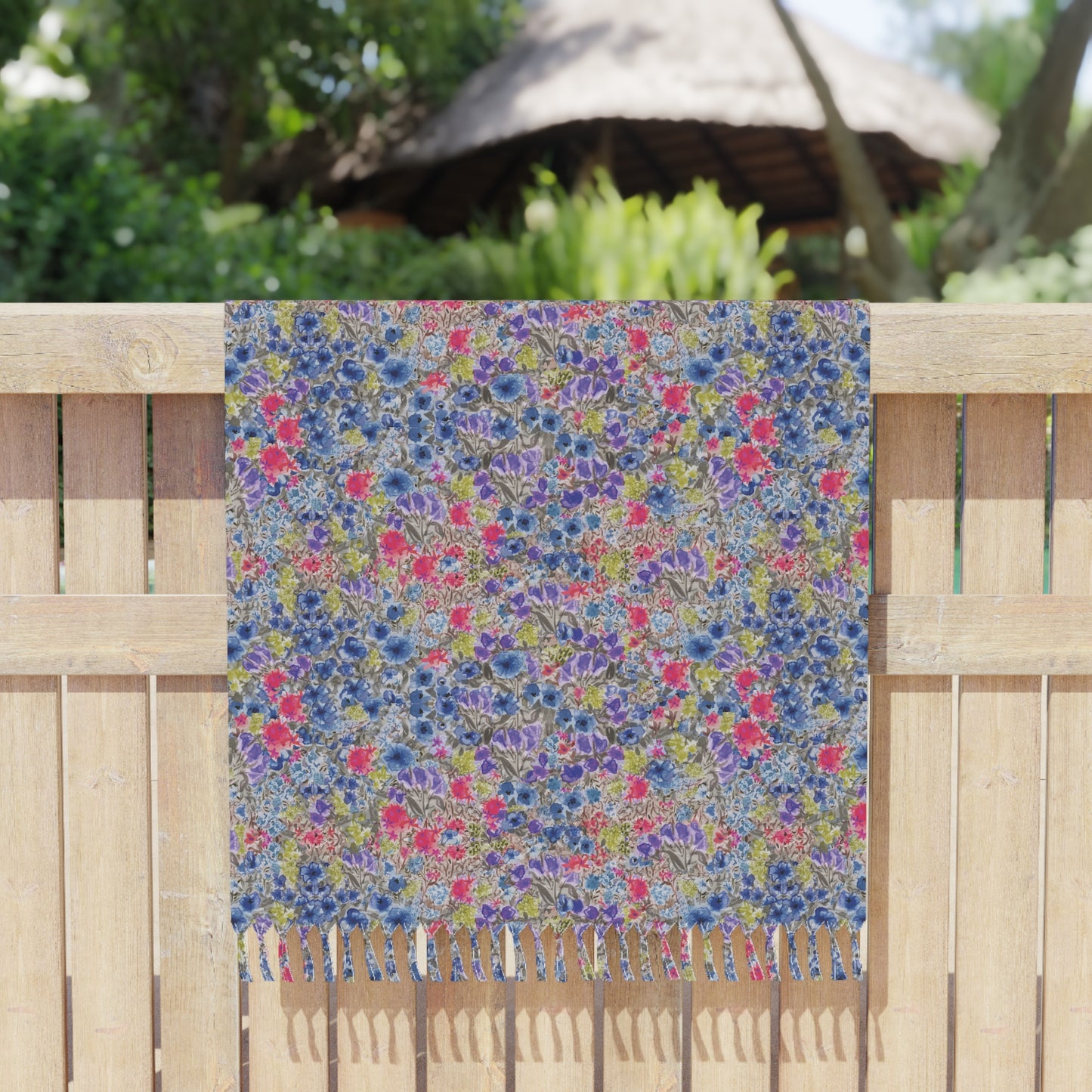 Blue Wildflower Beach Towel — Lightweight Holiday Fringe Beach Cloth