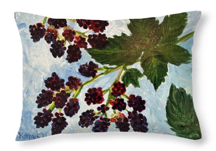 Blackberries Against a Summer Sky Purple Botanical Throw Pillow — cover only, 20" x 14"