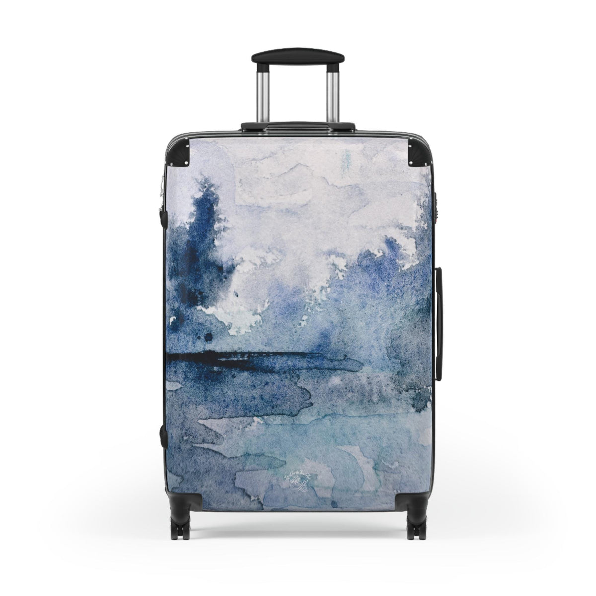 Watercolor Ocean Art Carry On Suitcase | Blue Indigo Seascape Luggage | Unique Artist Designed Travel Bag | Spinner Carry On