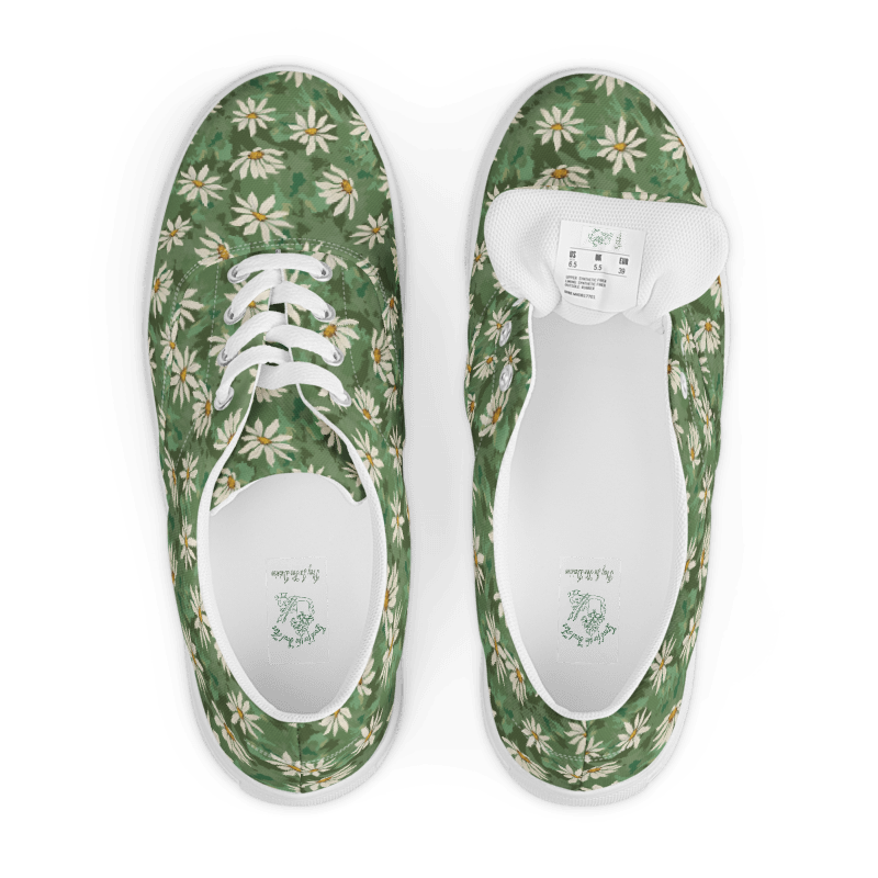 Daisy Meadow Canvas Sneakers – Green Floral Lace-Up Shoes