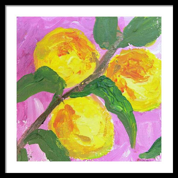 Peaches on Pink Botanical Framed Print — Black frame, White mat, 24" x 24"