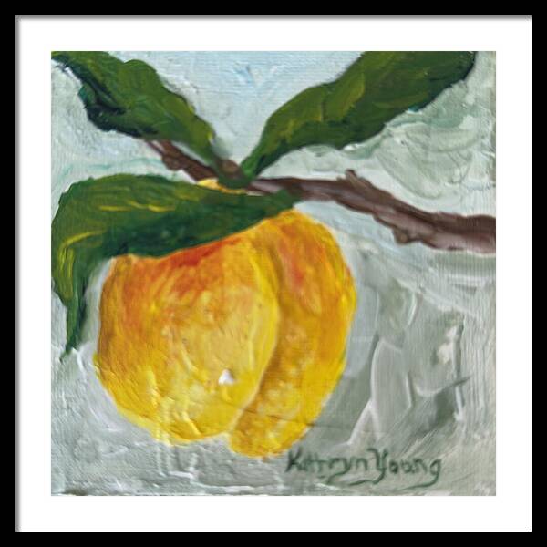 Ripe and Ready Peach Branch Framed Print — Black frame, White mat, 24" x 24"