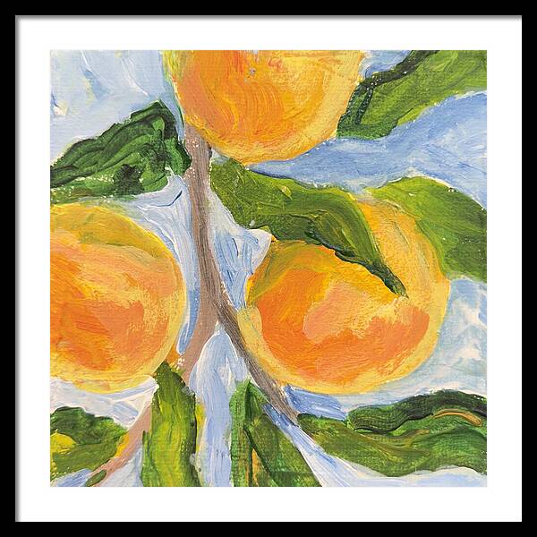 Where the Sun Found Them Peach Branch Framed Print — Black frame, White mat, 24" x 24"