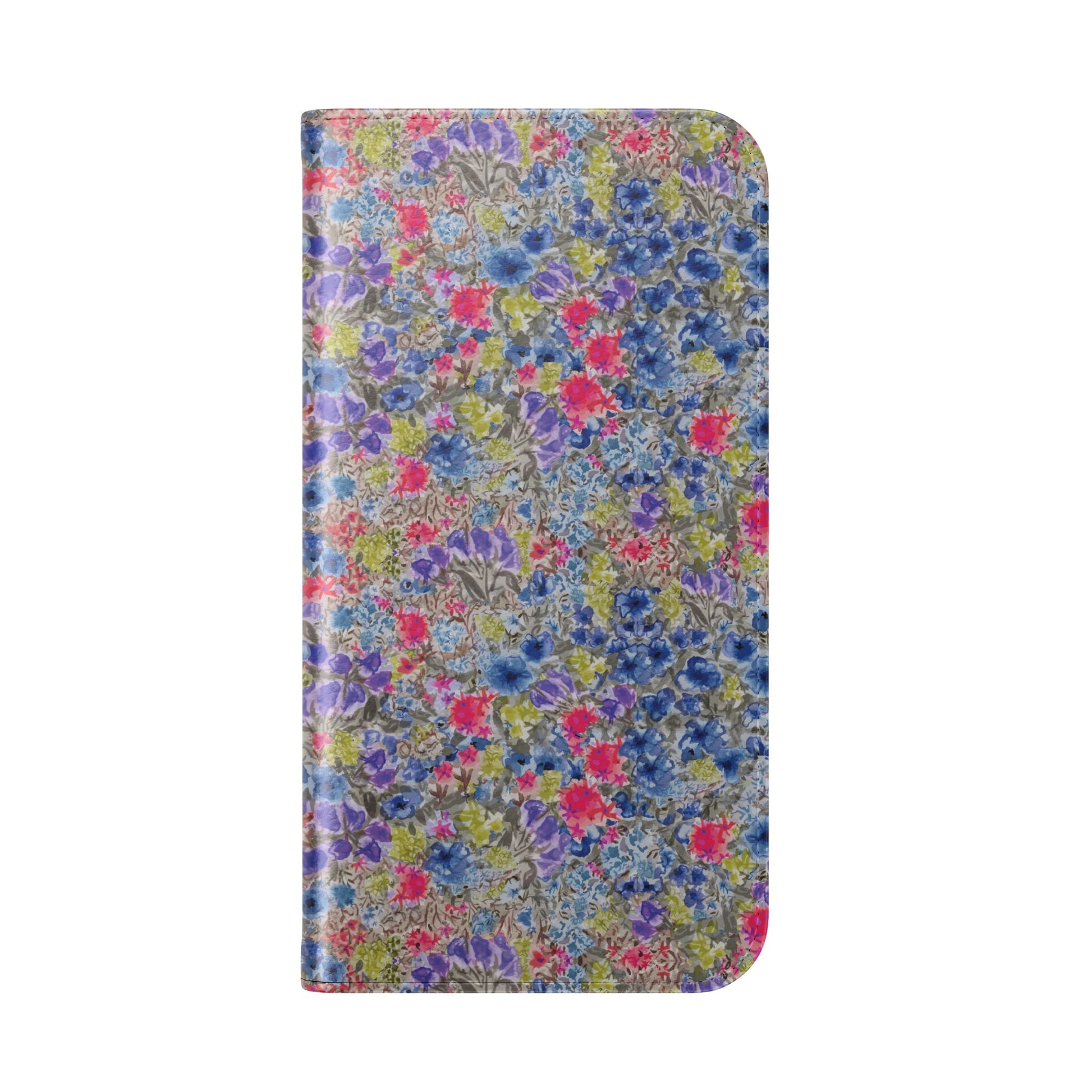 Blue wildflower floral flip phone case with watercolor botanical pattern.