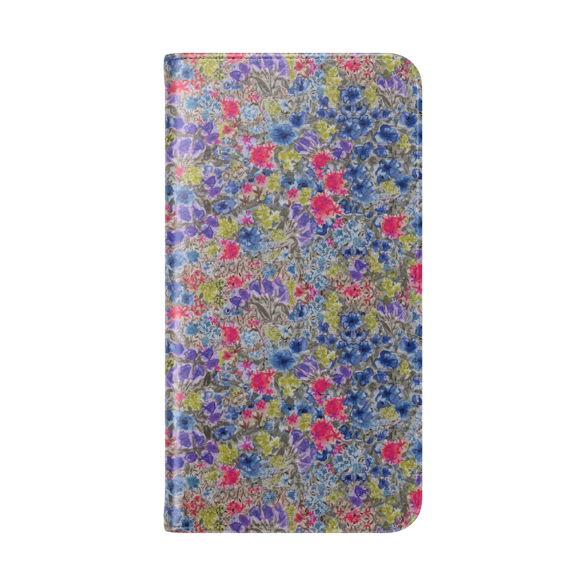 Blue wildflower floral flip phone case with watercolor botanical pattern.