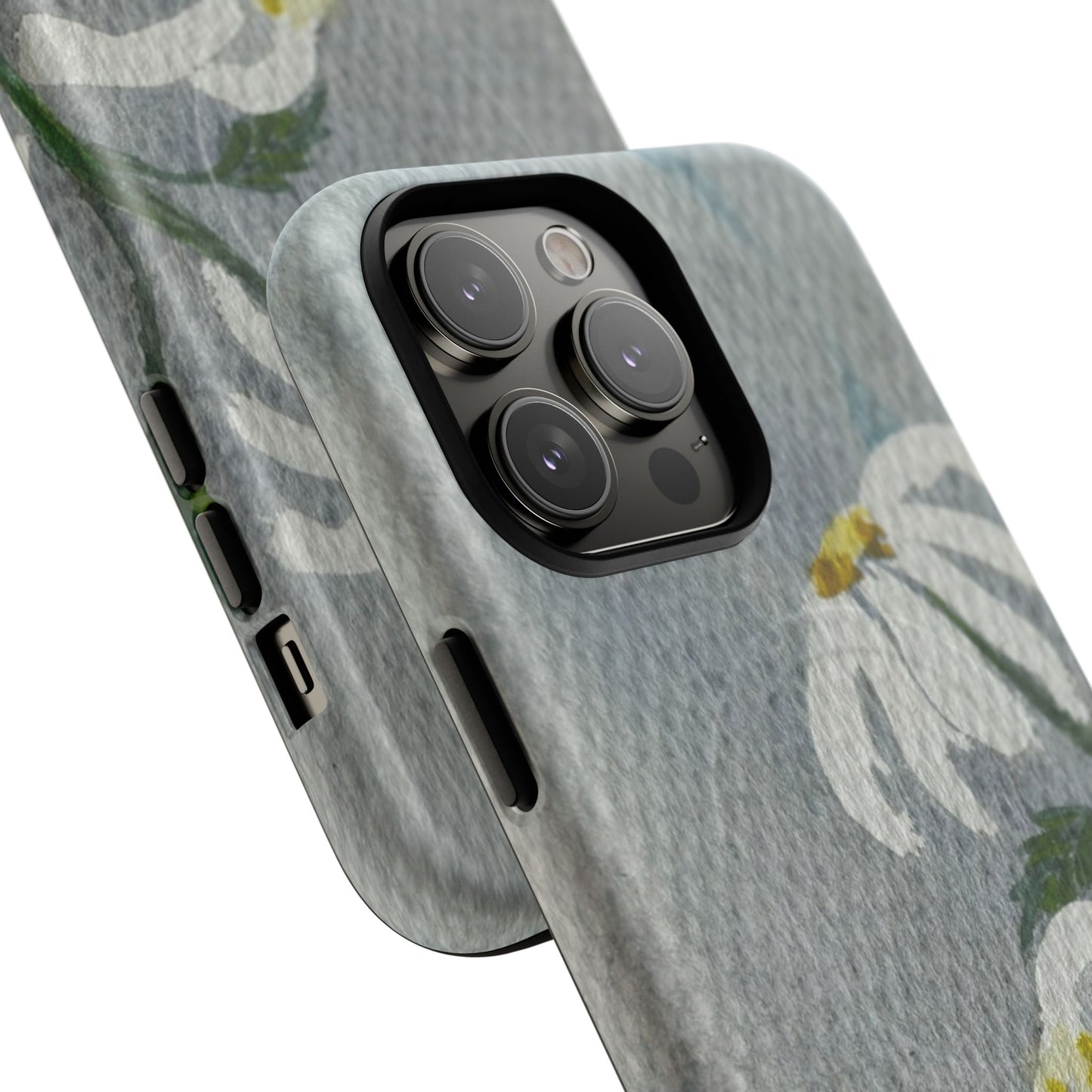 botanical iphone case with simple daisy composition and watercolor texture