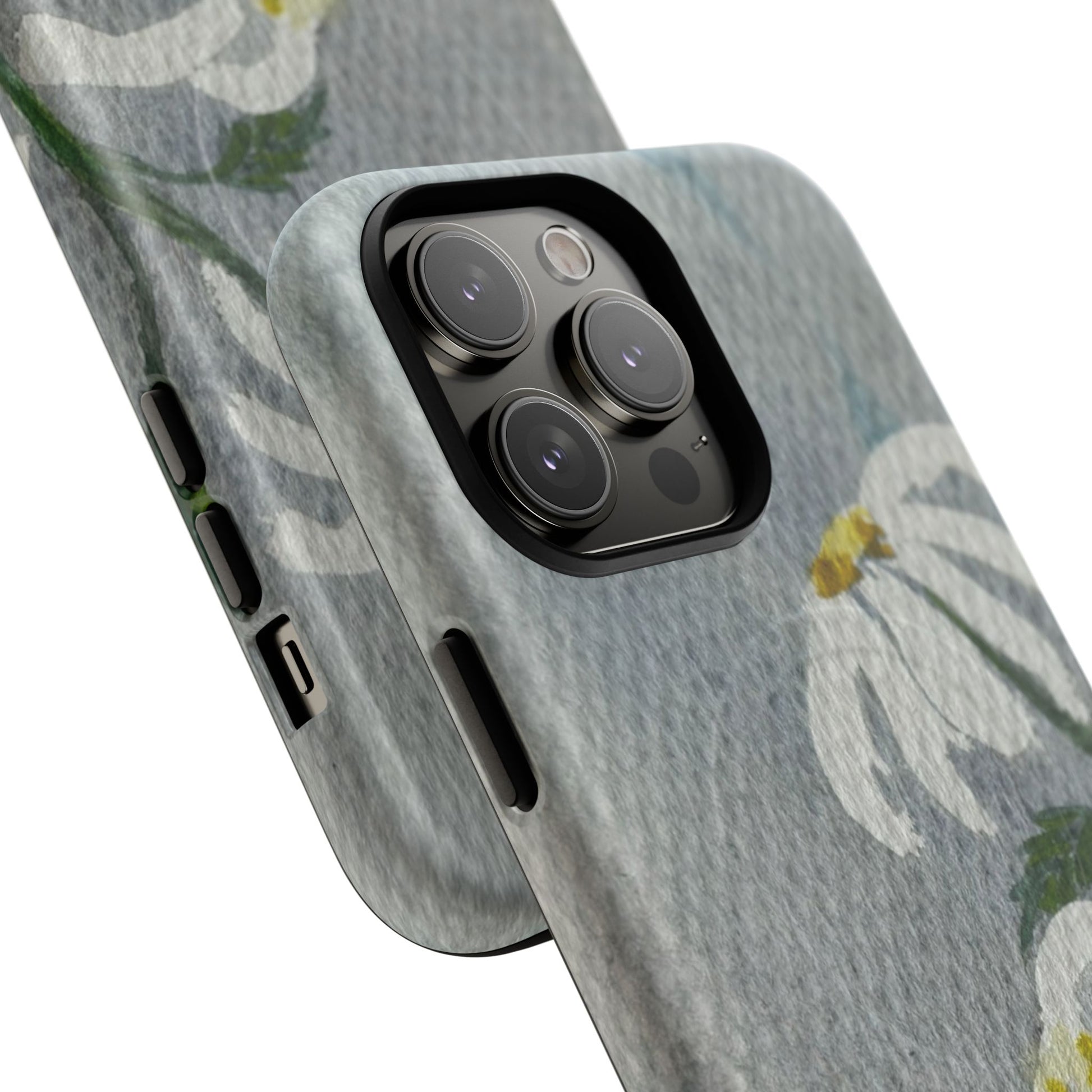 botanical iphone case with simple daisy composition and watercolor texture