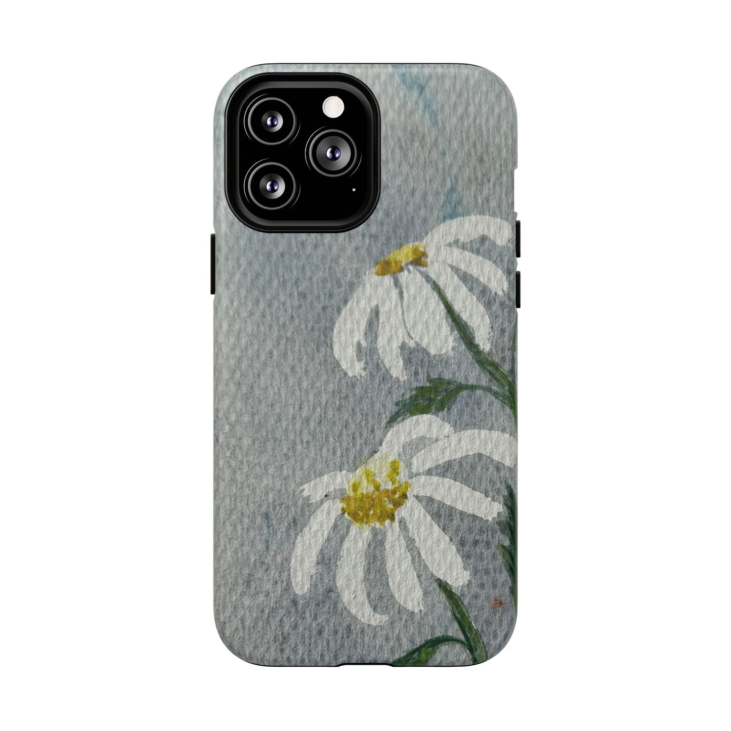 Phone case with white flowers on a gray background