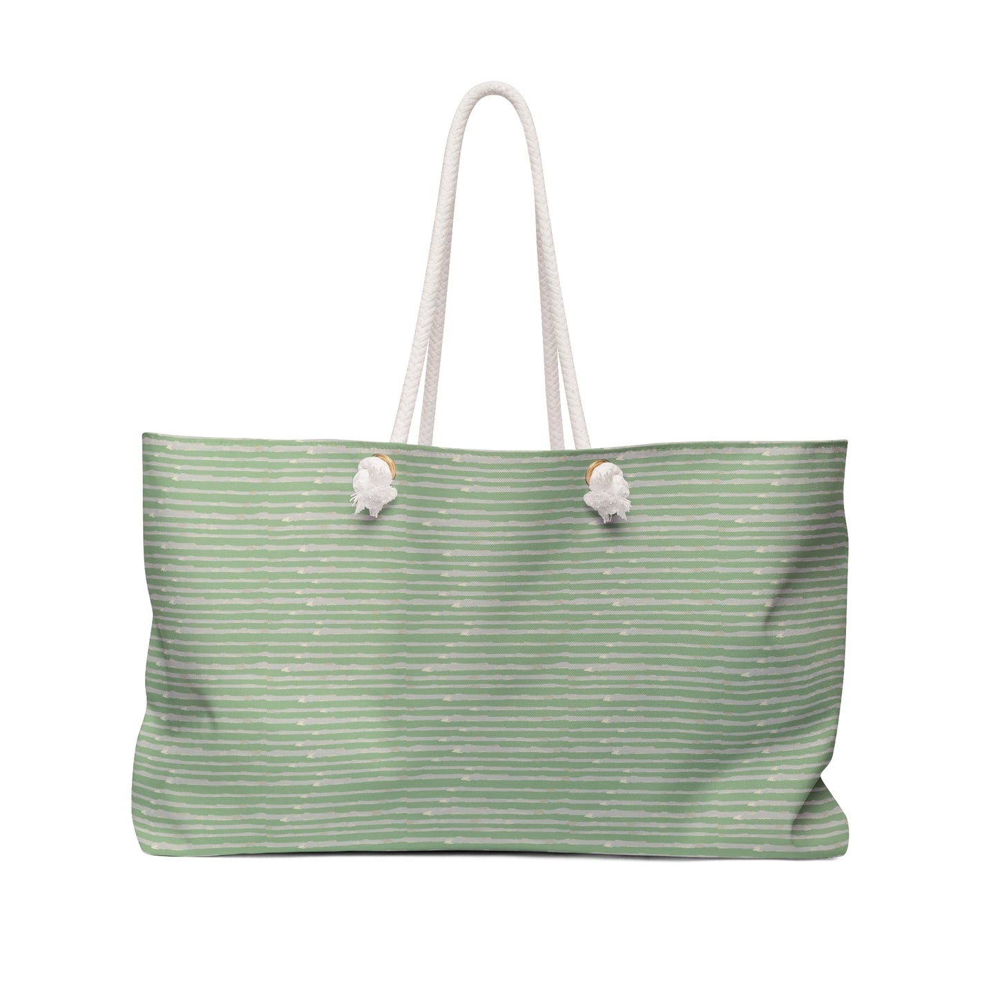 Golden Hour Daisy Weekender Tote – Soft Green Stripe Travel Bag