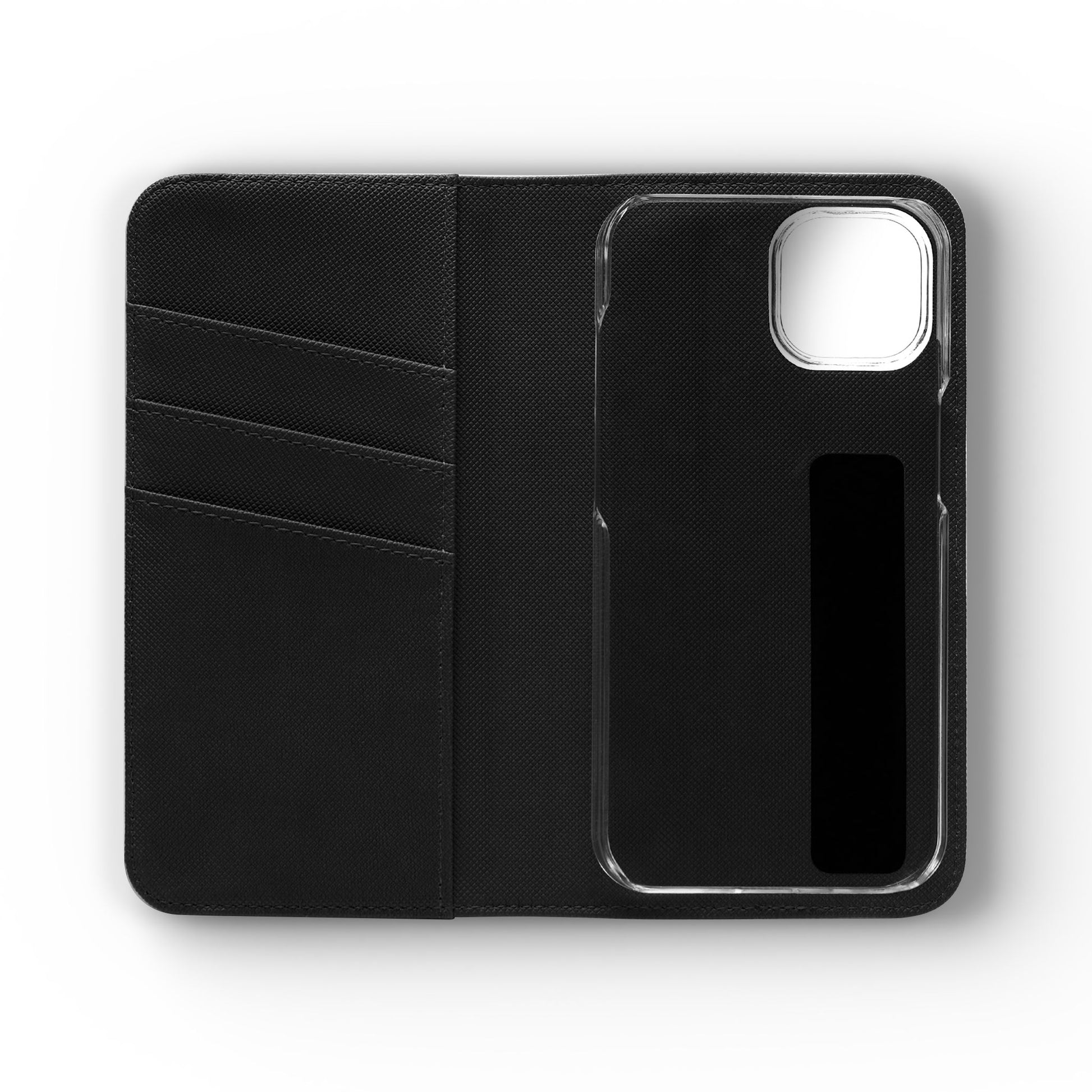 Inside Floral wallet phone case interior with card slots and protective phone holder.