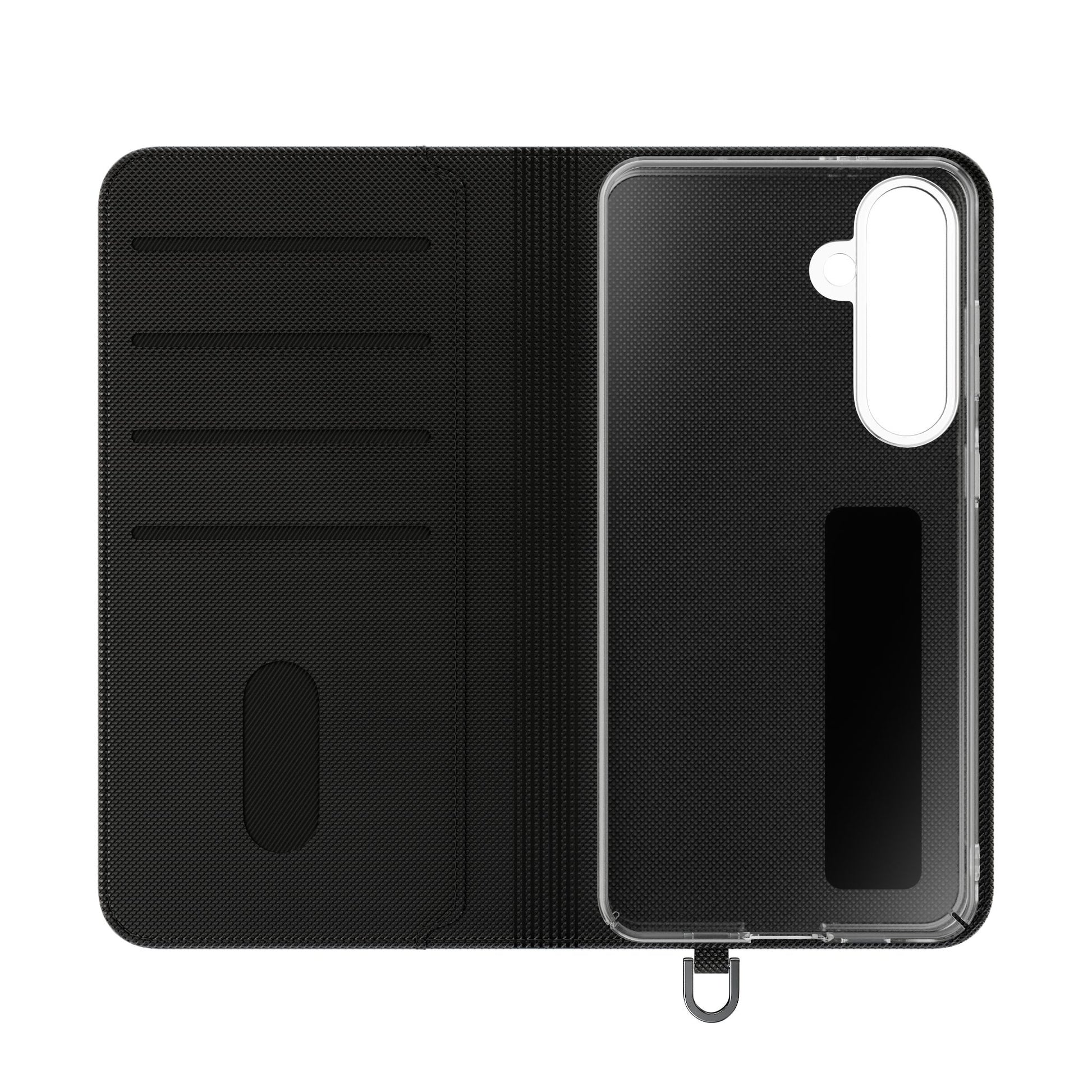Inside Floral wallet phone case interior with card slots and protective phone holder.