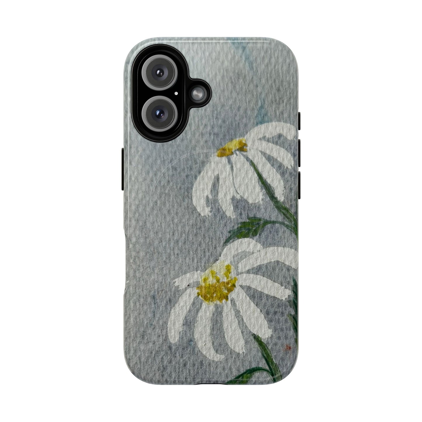 Phone case with floral design on a gray background