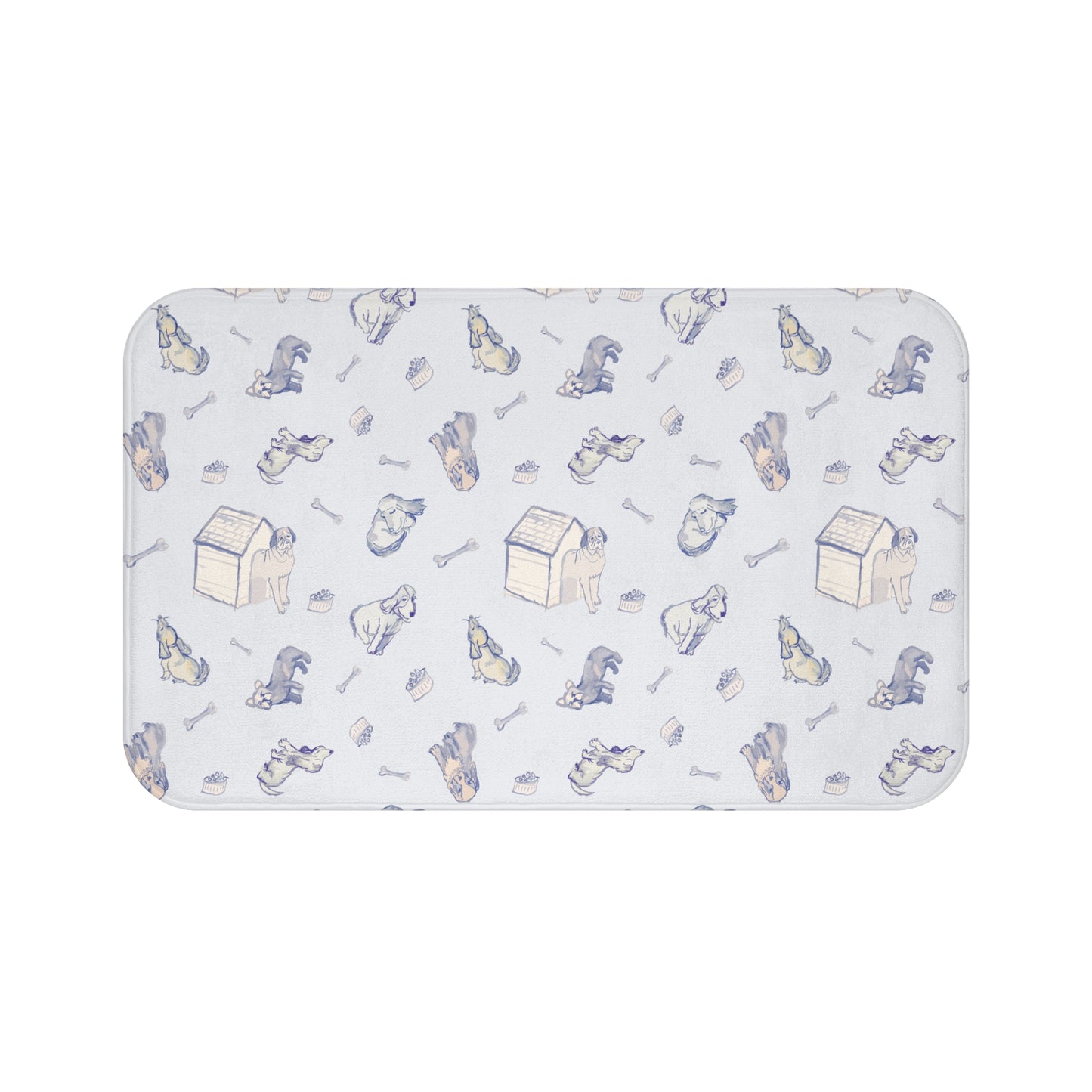 Blue Fur Friends Memory Foam Bath Matt for Dog Lover,  Watercolor Dachshund Pattern Bath Mat, Dogs, Bones, Dog House