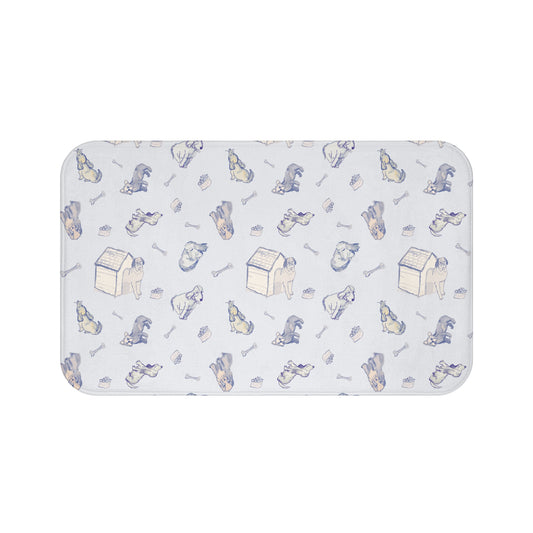 Blue Fur Friends Memory Foam Bath Matt for Dog Lover,  Watercolor Dachshund Pattern Bath Mat, Dogs, Bones, Dog House