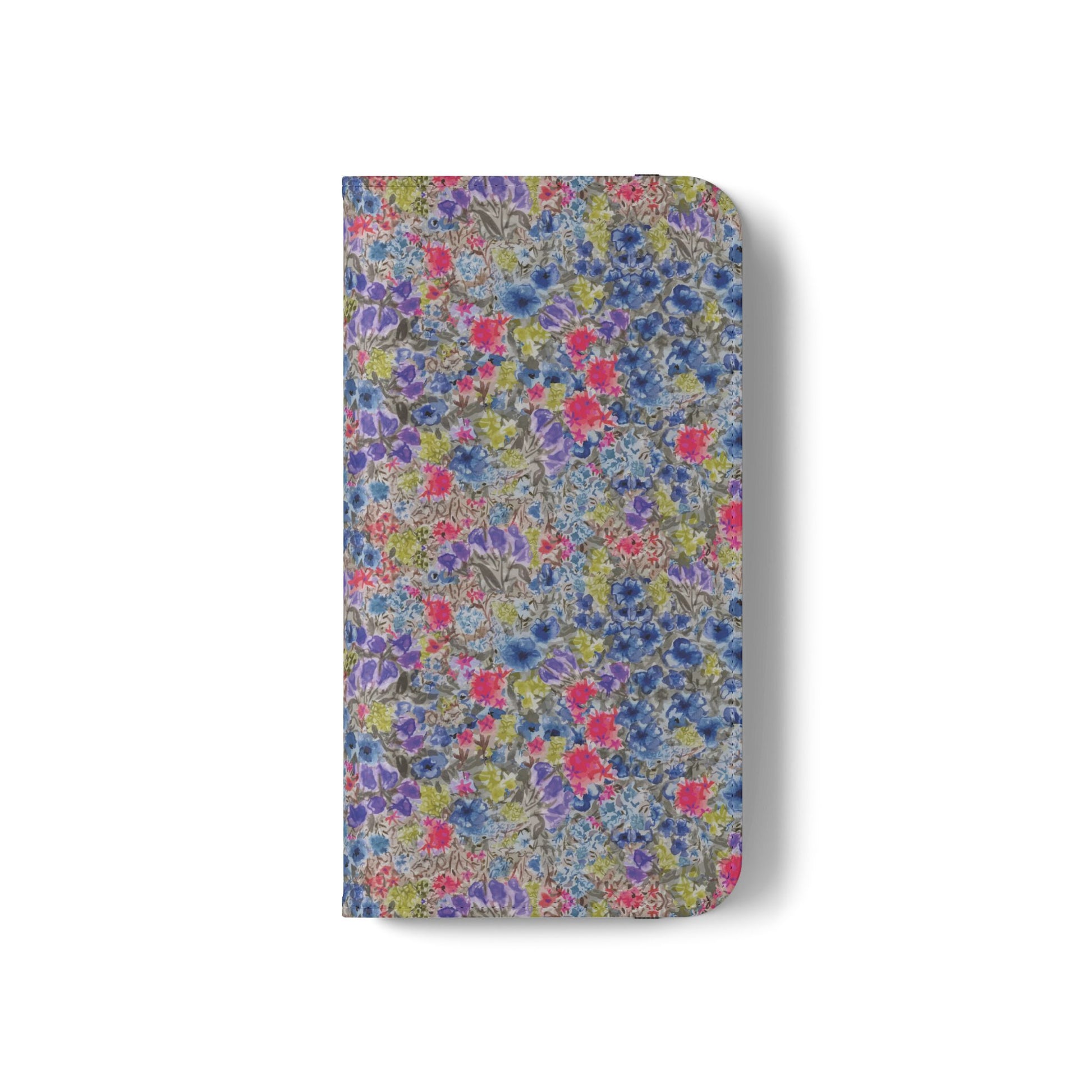 Blue wildflower floral flip phone case with watercolor botanical pattern.