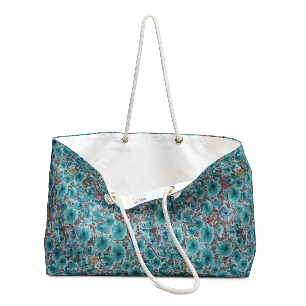 Turquoise Watercolor Floral Weekender Bag — front view (view 2)