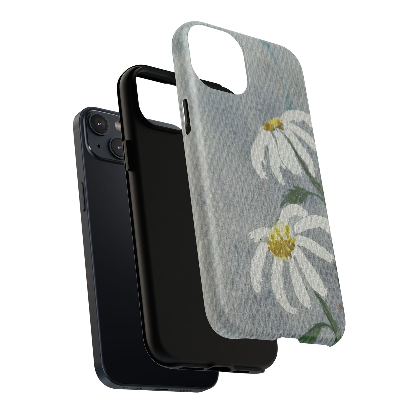 botanical iphone case with simple daisy composition and watercolor texture
