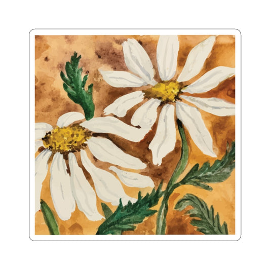 Golden Hour Daisy Watercolor Sticker — Hand-Painted Floral Kiss-Cut Sticker