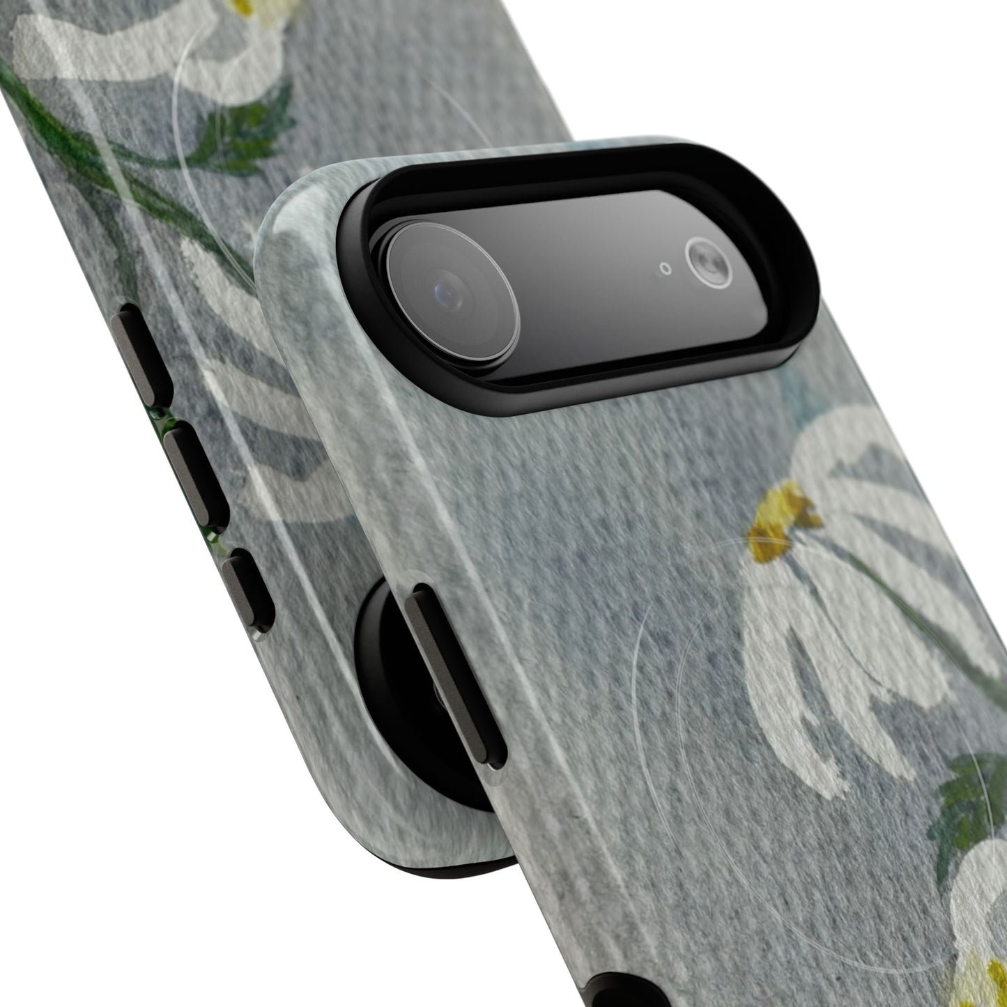 botanical iphone case with simple daisy composition and watercolor texture