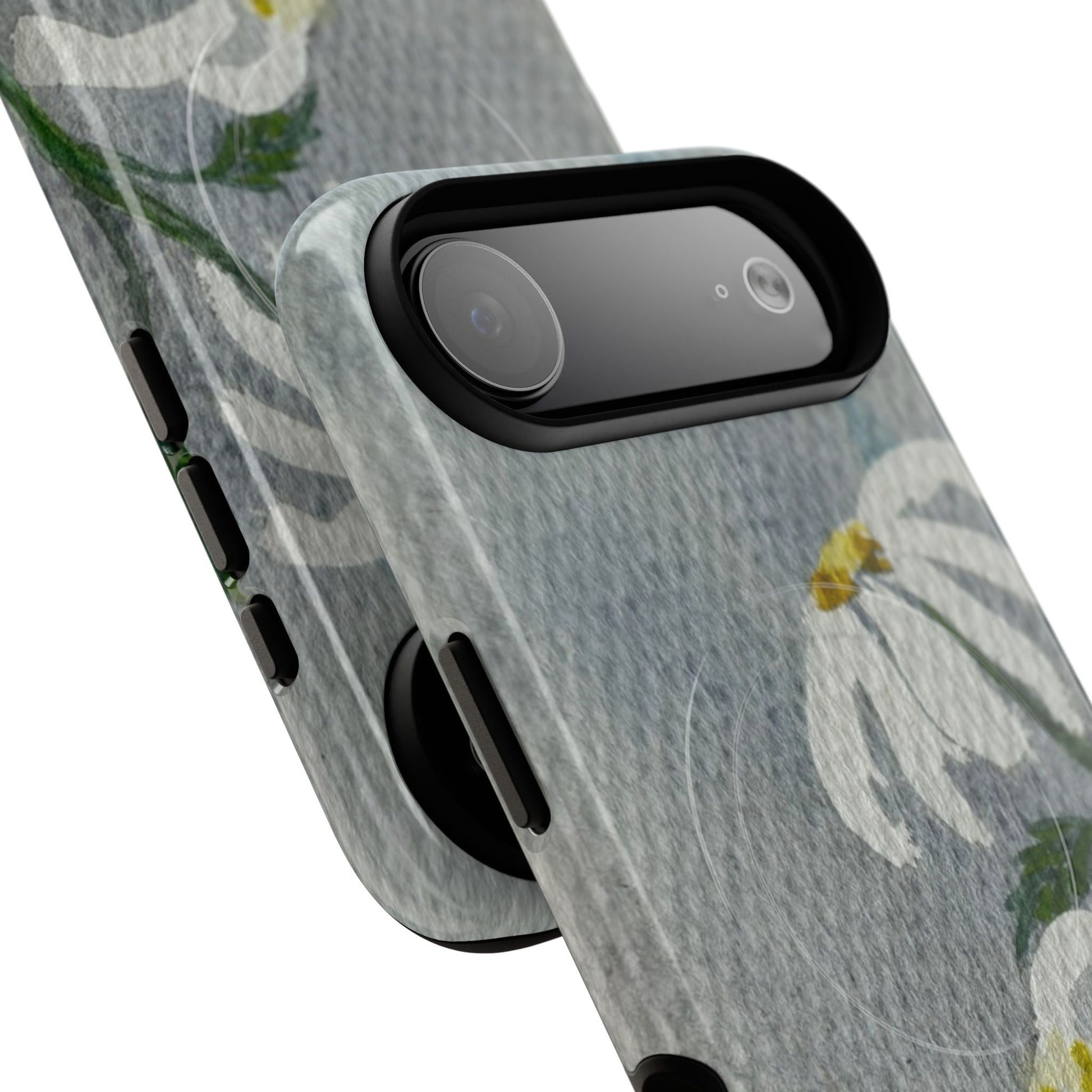 botanical iphone case with simple daisy composition and watercolor texture