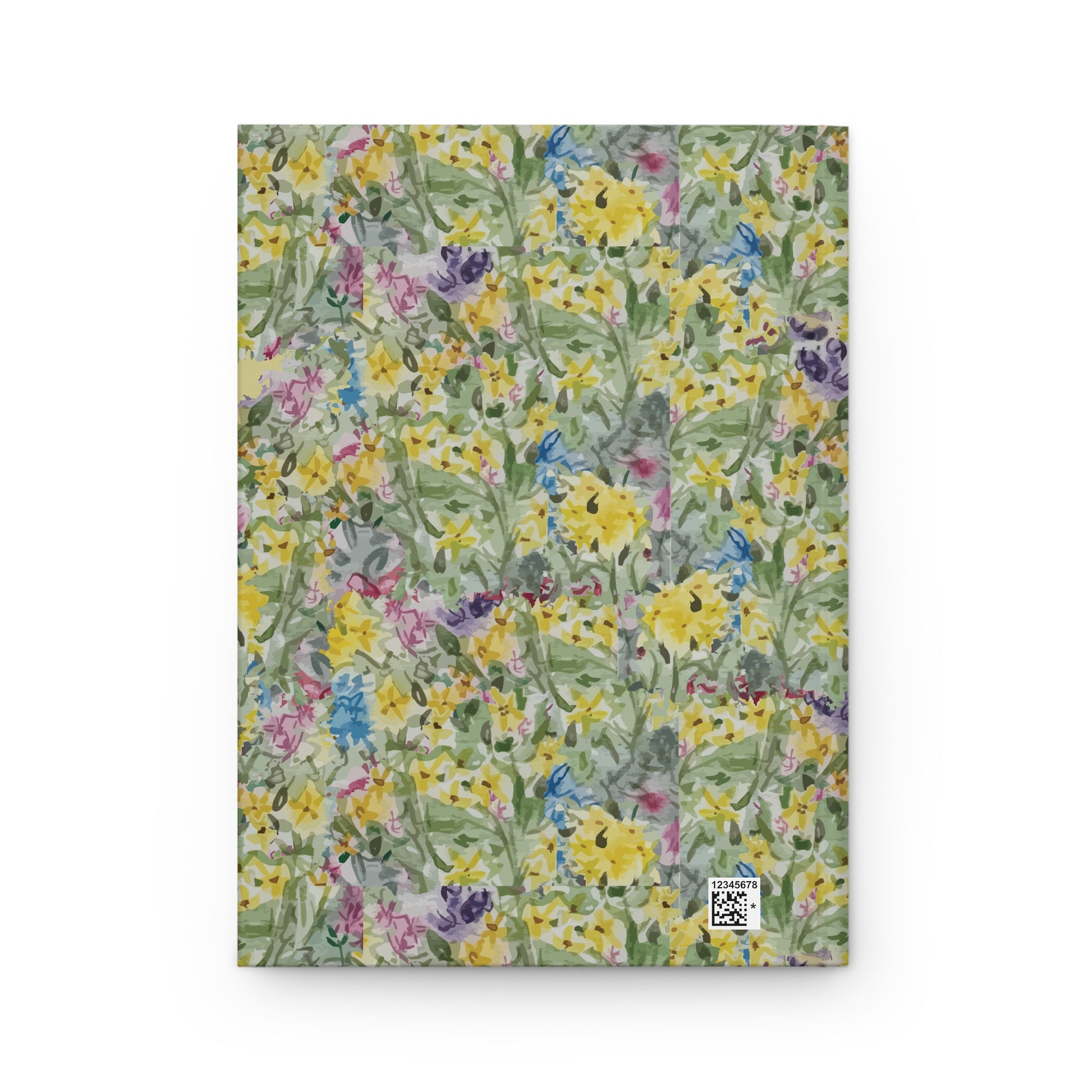 Floral Fields garden journal with watercolor wildflower pattern in green yellow and pink tones matte hardcover notebook
