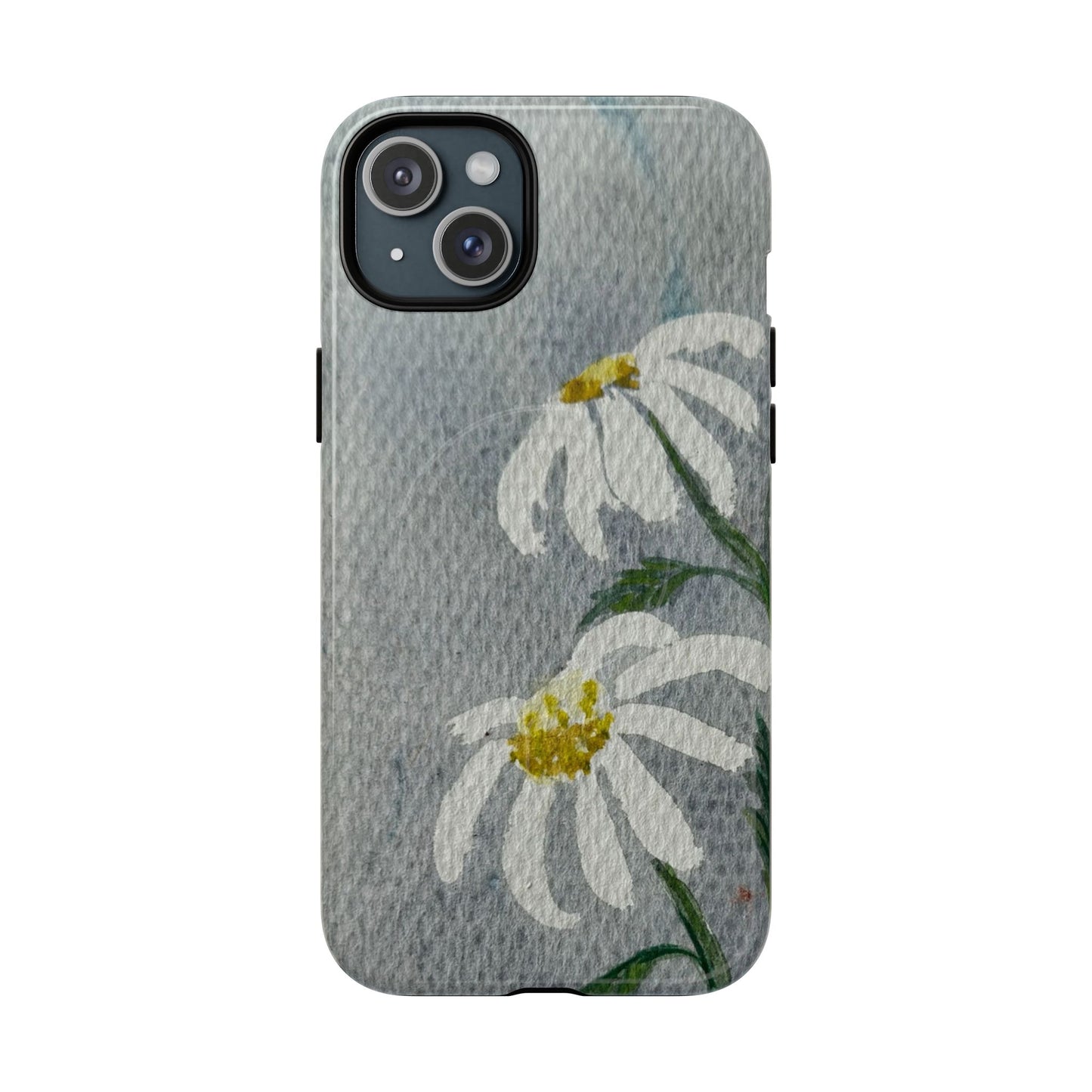 Watercolor Daisy design on a gray background