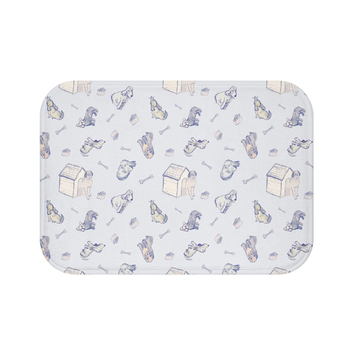 Blue Fur Friends Memory Foam Bath Matt for Dog Lover,  Watercolor Dachshund Pattern Bath Mat, Dogs, Bones, Dog House