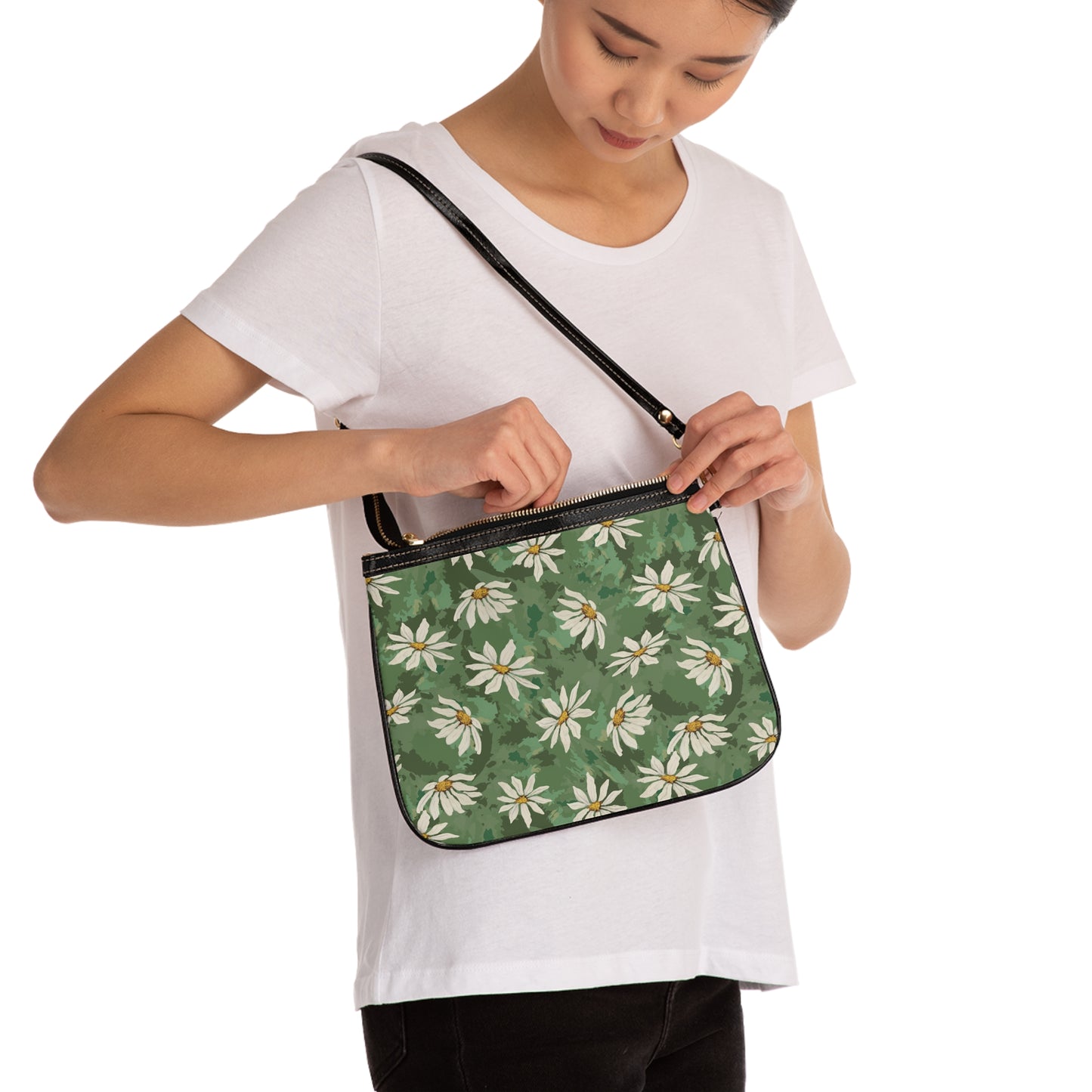 Daisy Meadow Small Shoulder Bag — Green Floral Crossbody Purse