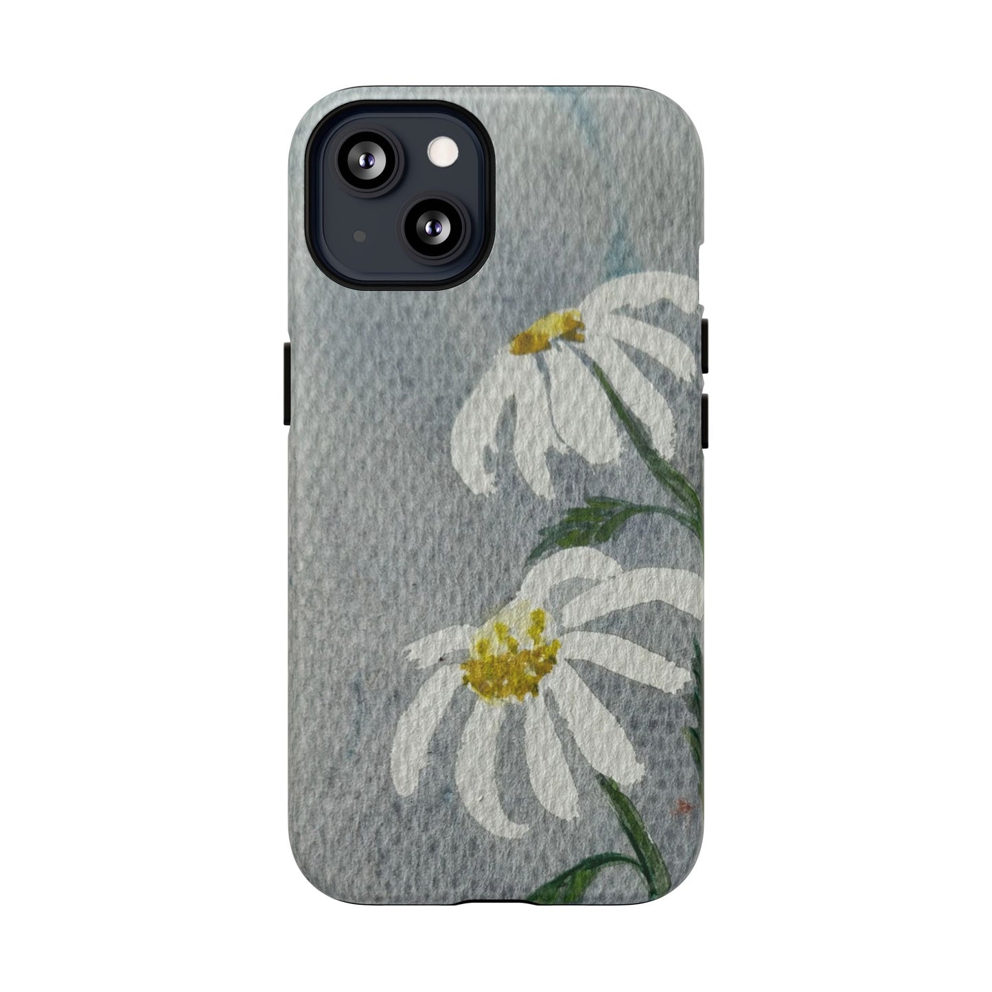 Phone case with white flowers on a gray background
