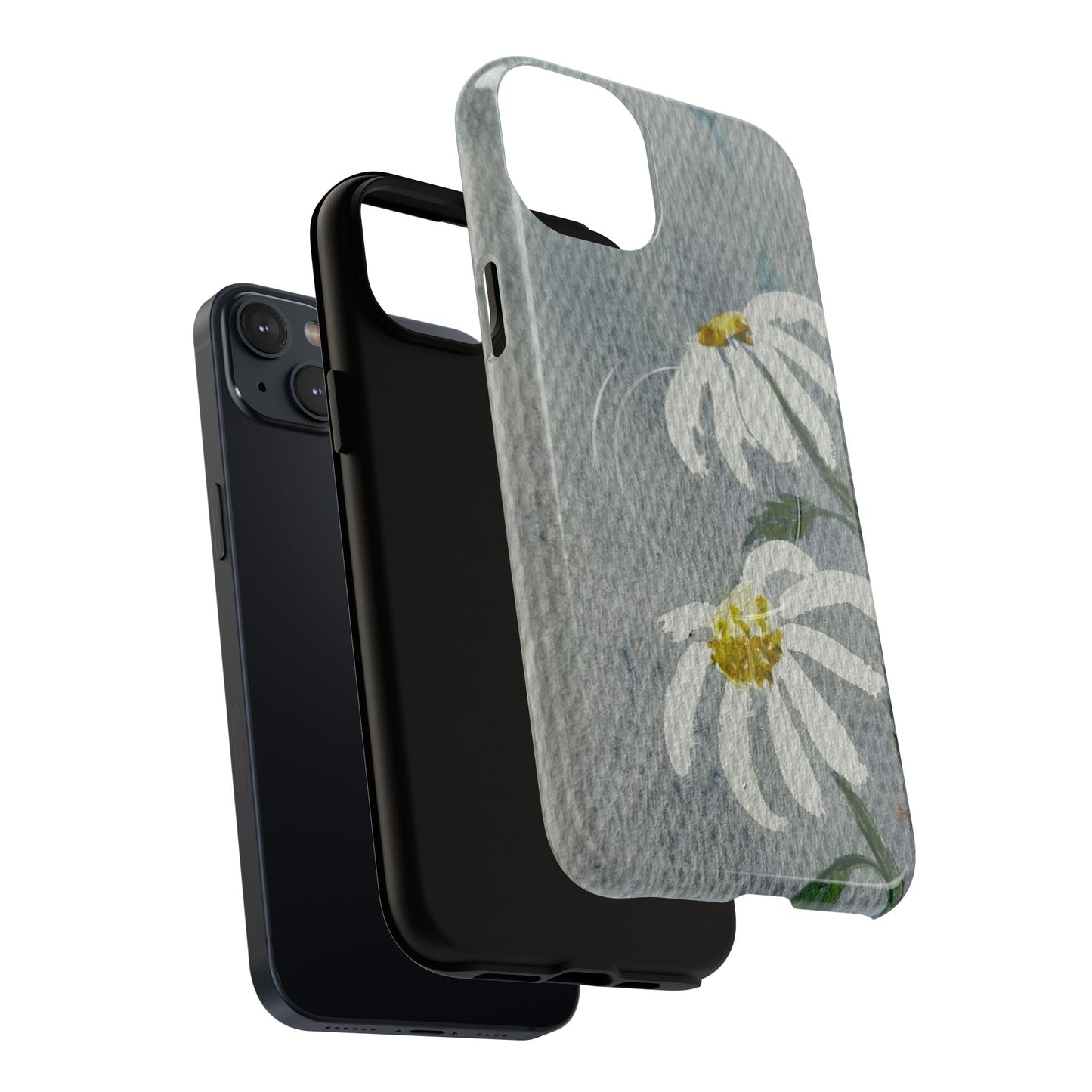 botanical iphone case with simple daisy composition and watercolor texture