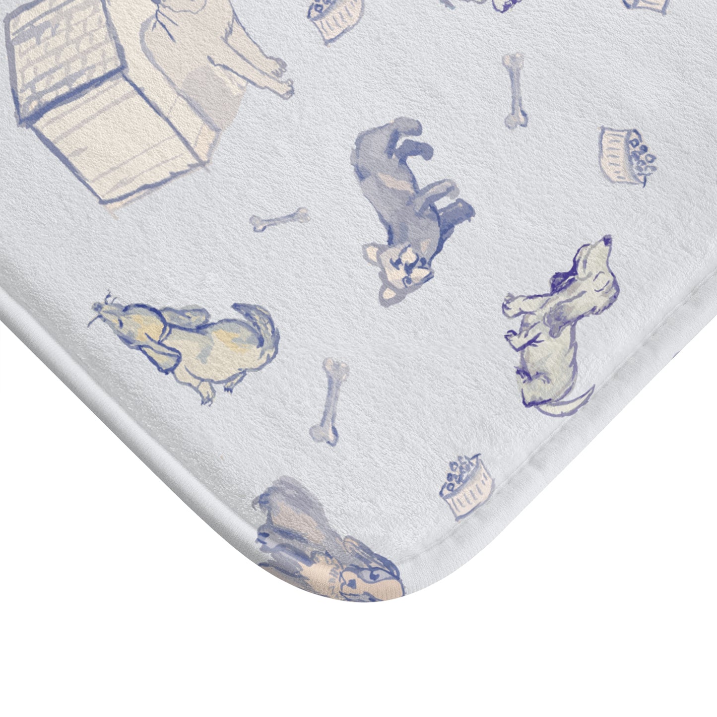 Blue Fur Friends Memory Foam Bath Matt for Dog Lover,  Watercolor Dachshund Pattern Bath Mat, Dogs, Bones, Dog House
