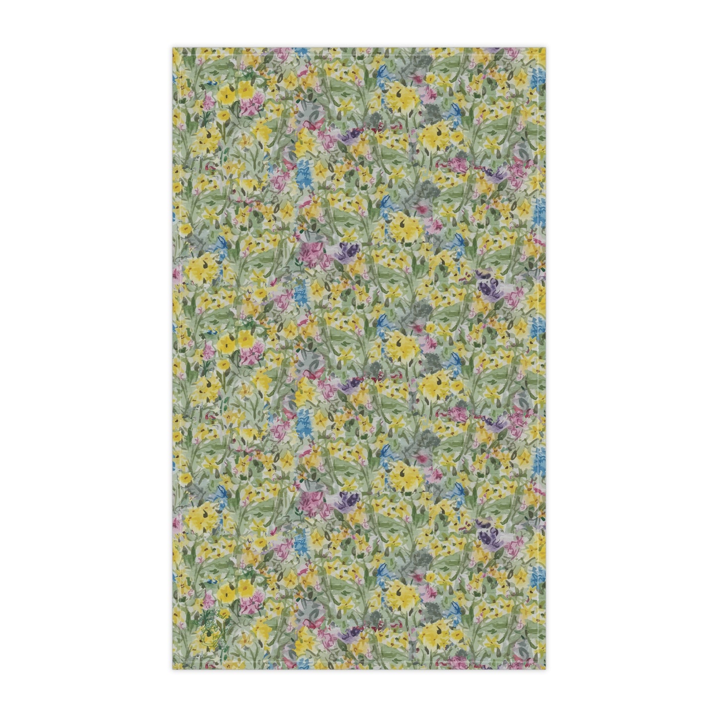 Spring Meadow Floral Tea Towel – Soft Yellow Wildflower Kitchen Towel