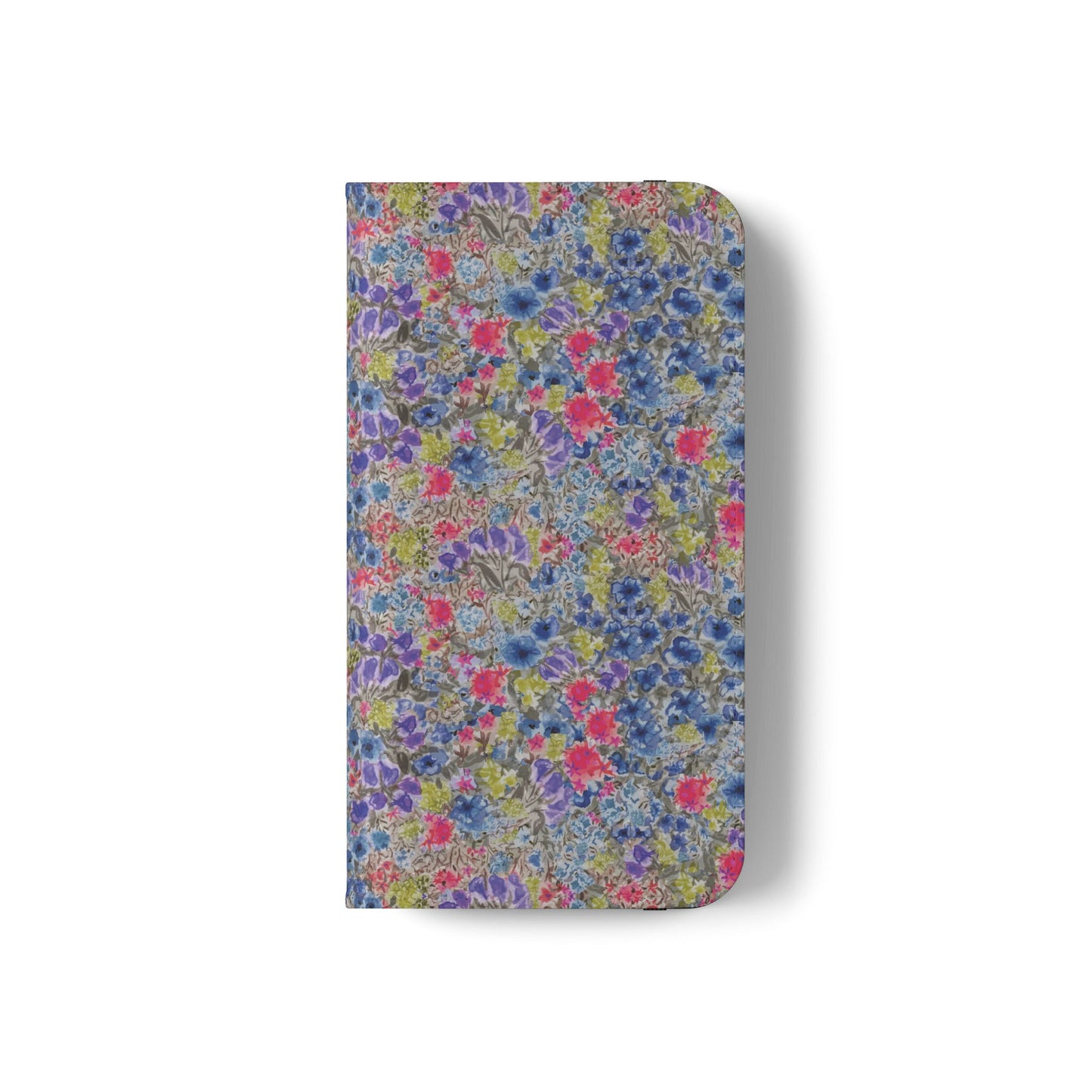 Blue wildflower floral flip phone case with watercolor botanical pattern.