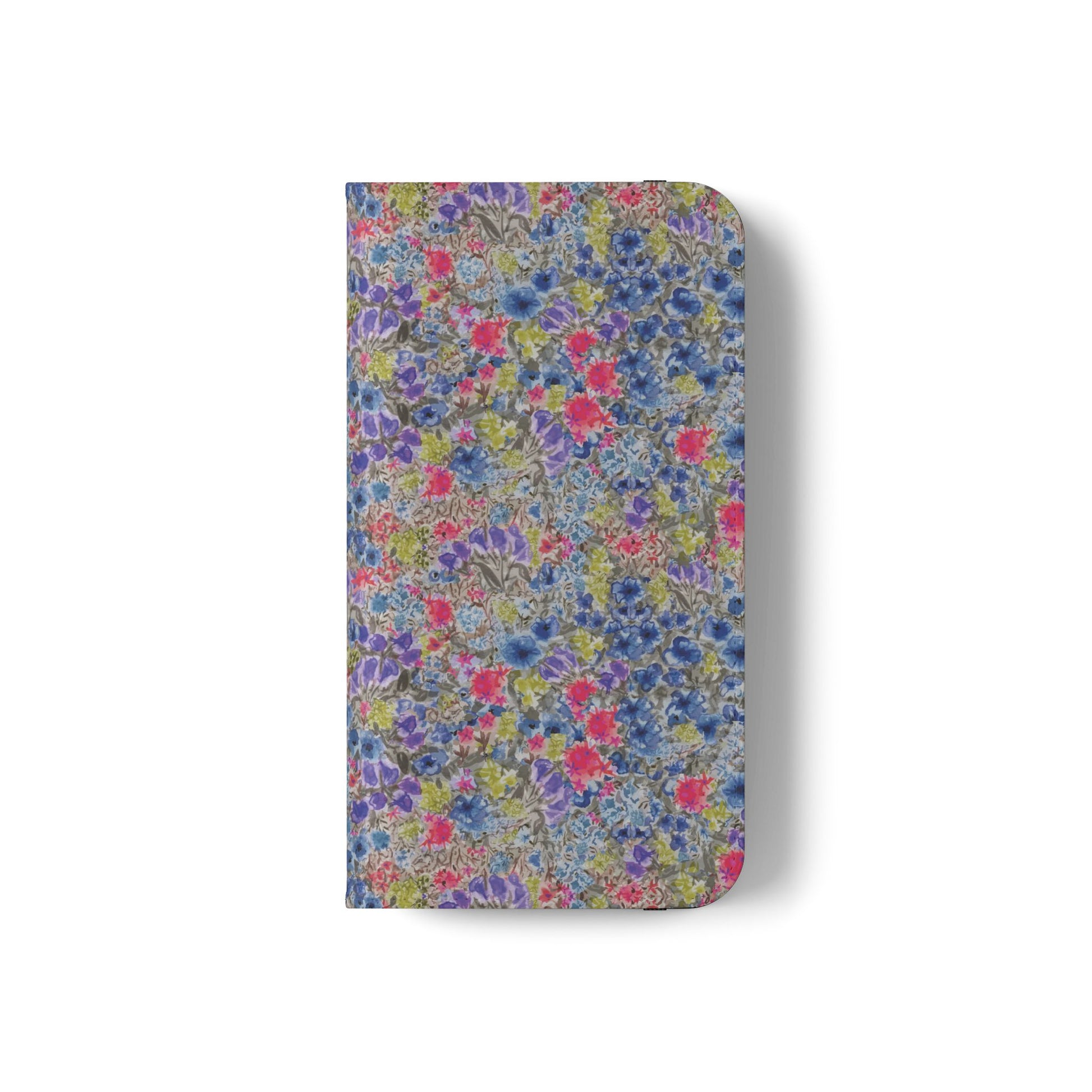 Blue wildflower floral flip phone case with watercolor botanical pattern.