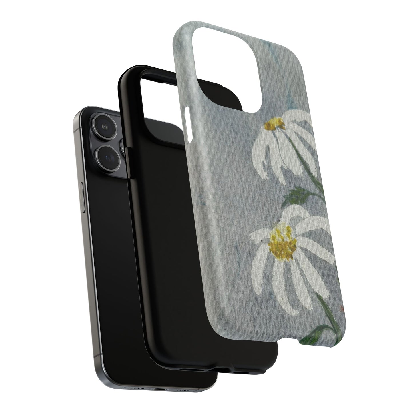 botanical iphone case with simple daisy composition and watercolor texture