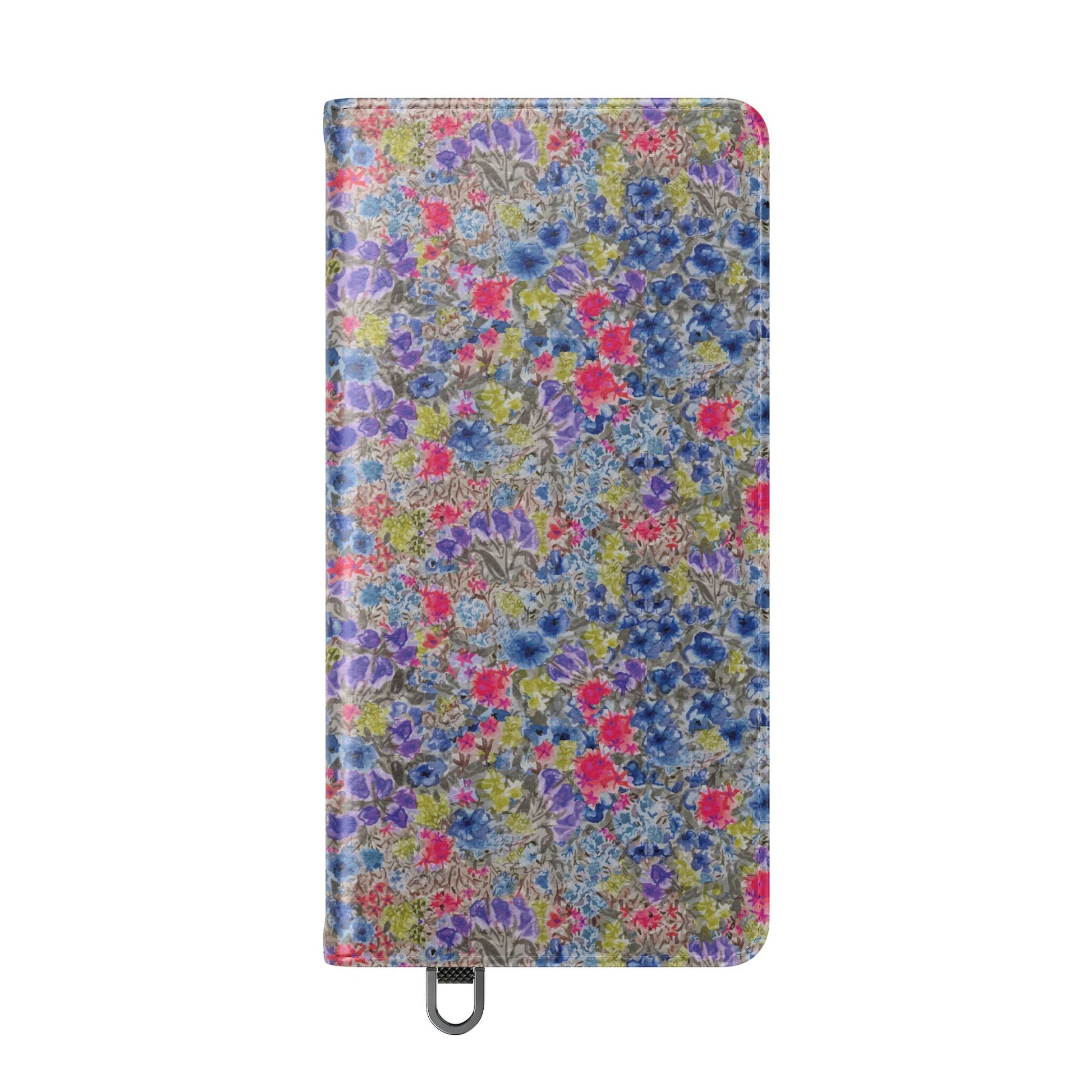 Blue wildflower floral flip phone case with watercolor botanical pattern.