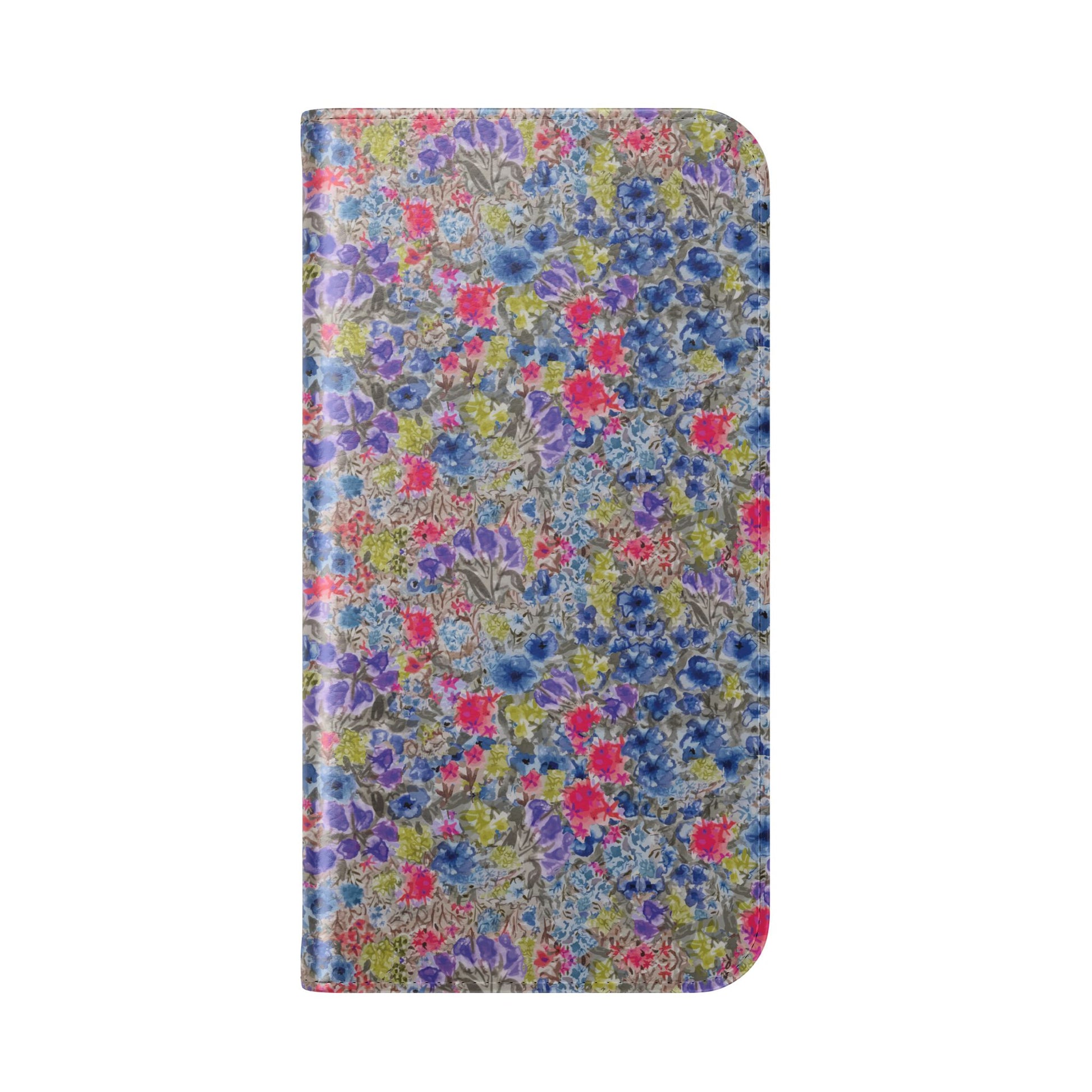 Blue wildflower floral flip phone case with watercolor botanical pattern.