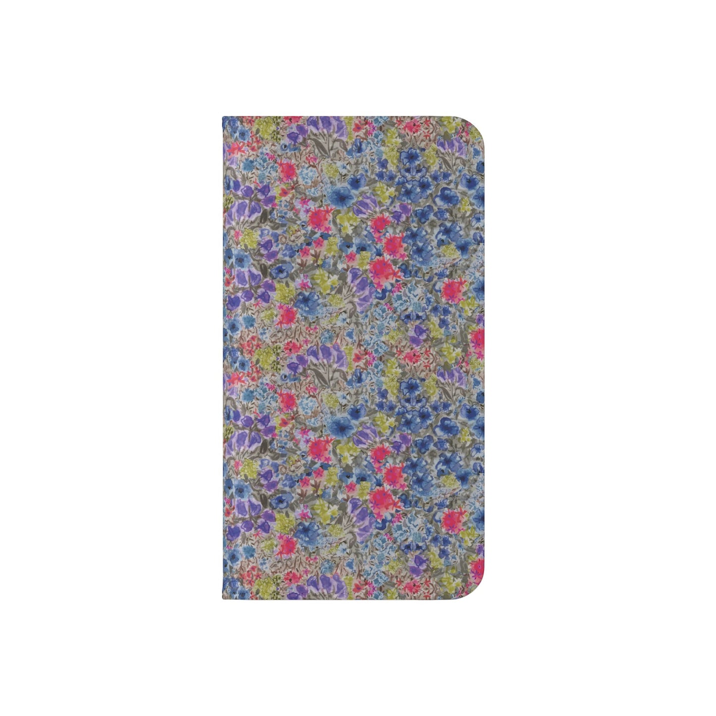 Blue wildflower floral flip phone case with watercolor botanical pattern.