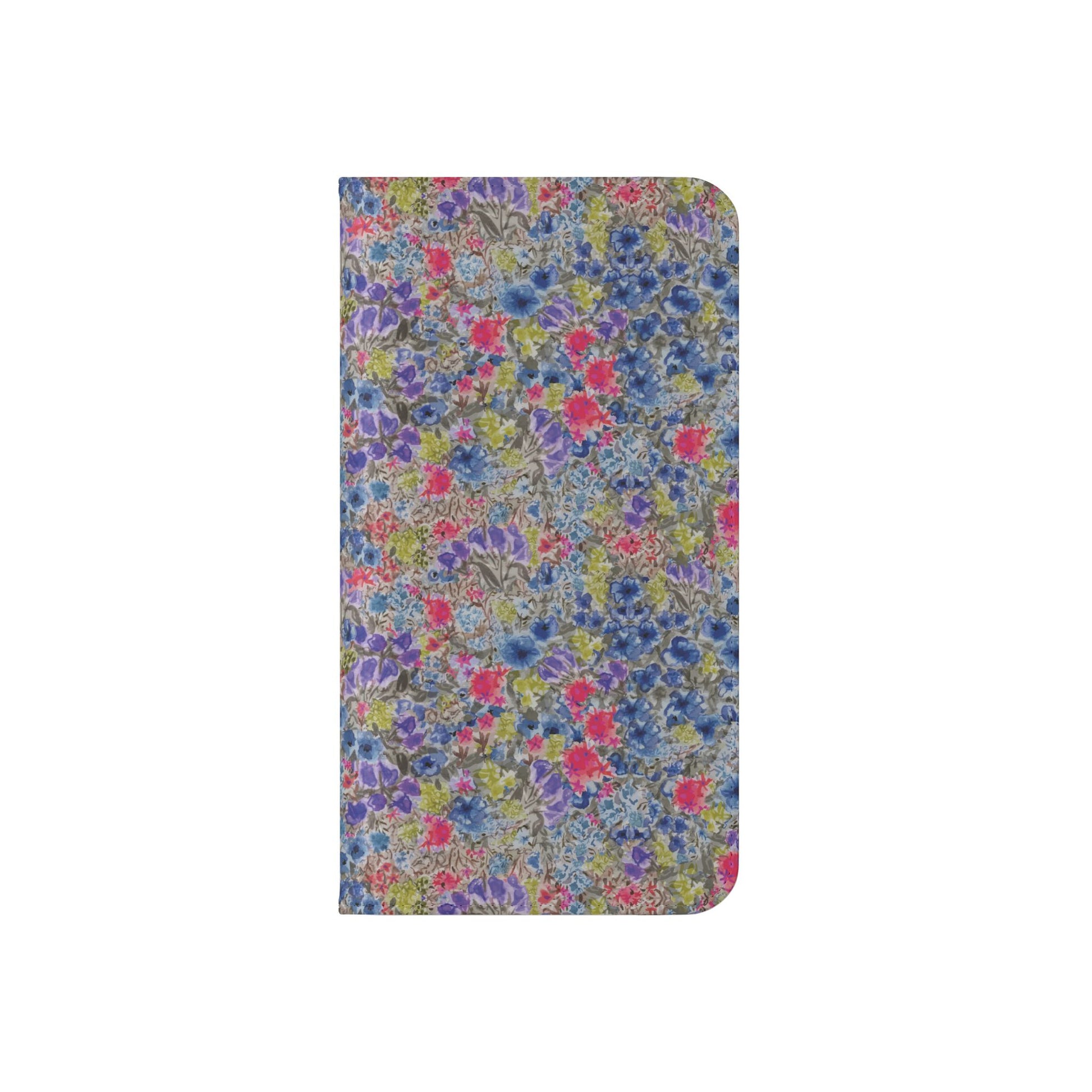 Blue wildflower floral flip phone case with watercolor botanical pattern.