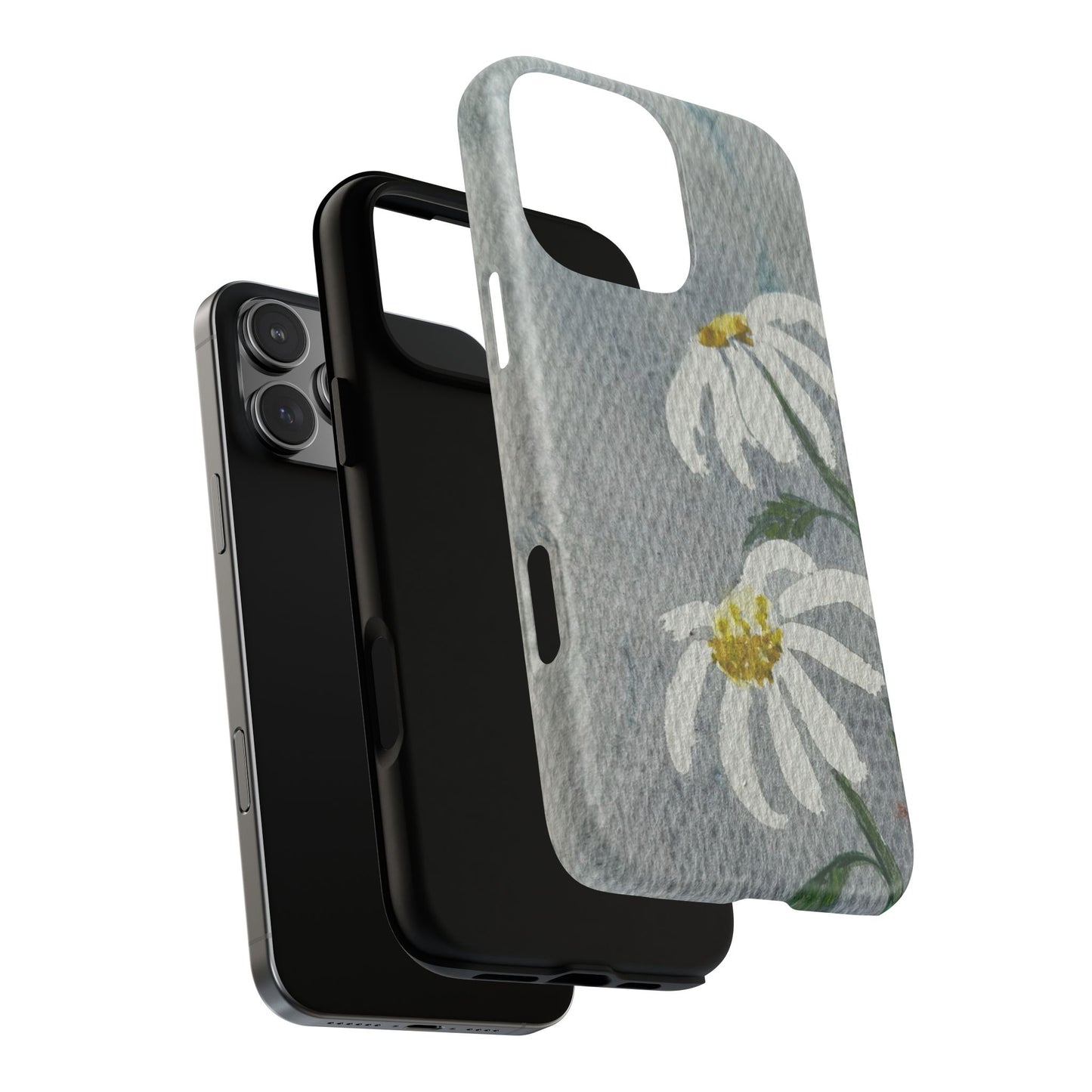 botanical iphone case with simple daisy composition and watercolor texture