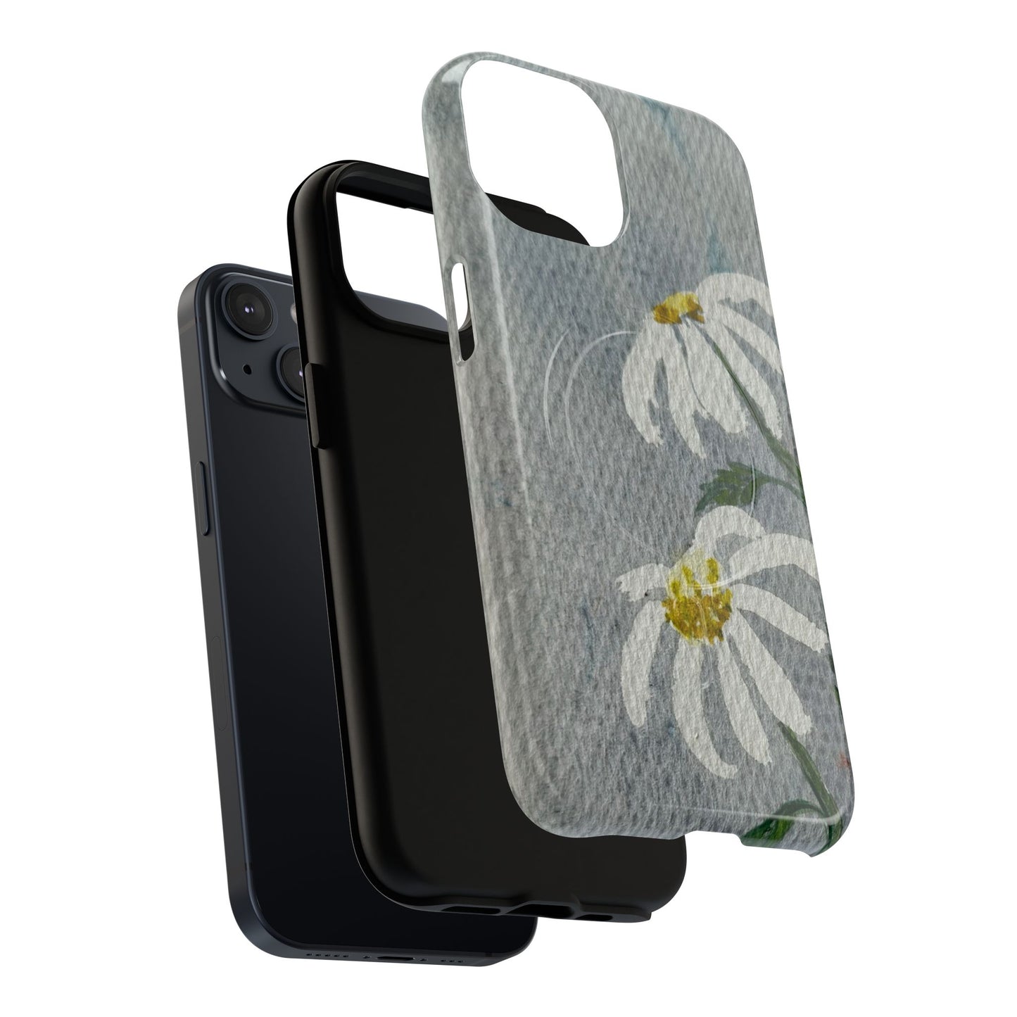 botanical iphone case with simple daisy composition and watercolor texture