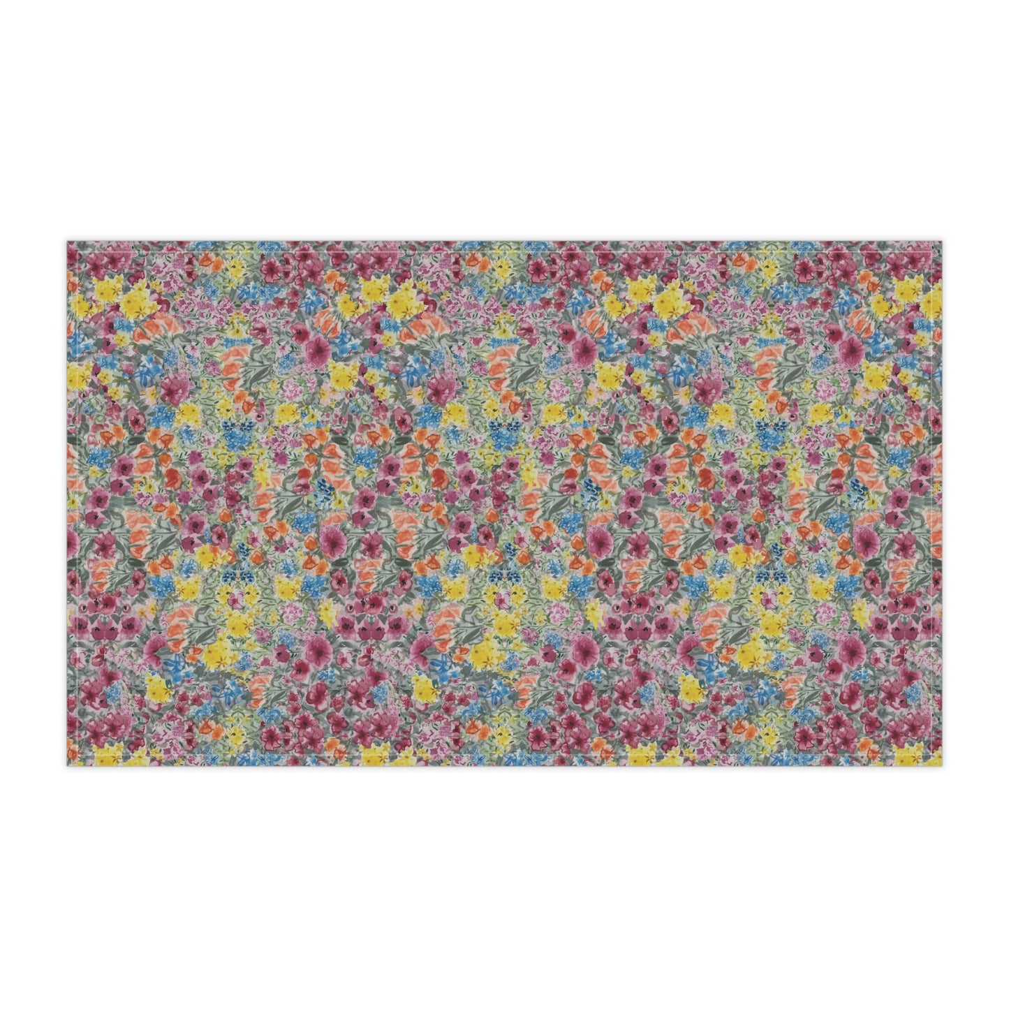 Floral patterned rug with multicolor flowers on a white background