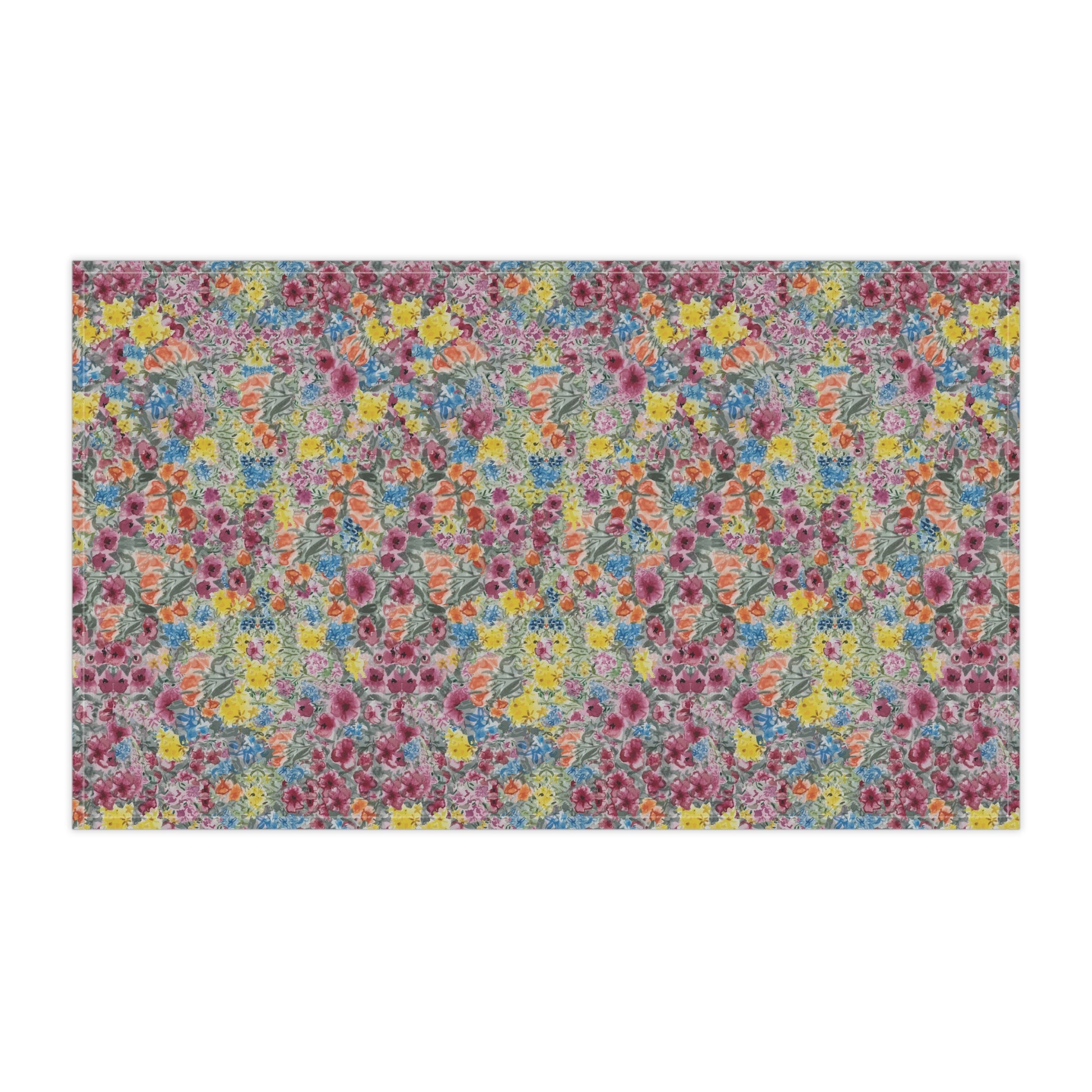 Floral patterned rug with multicolor flowers on a white background