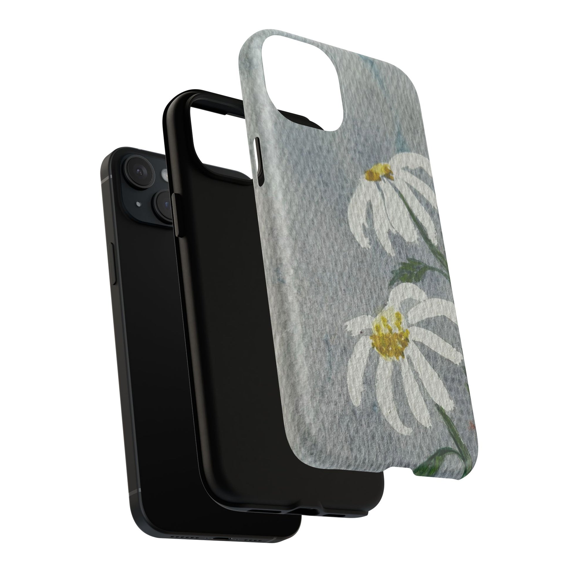 botanical iphone case with simple daisy composition and watercolor texture
