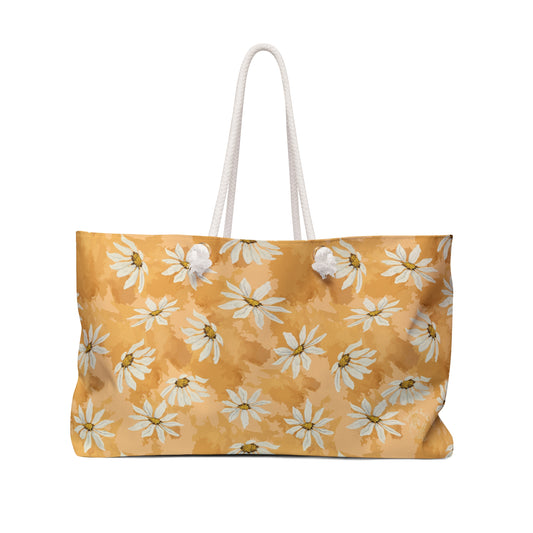 Golden Hour Daisy Weekender Bag – Overnight Travel, Beach & Market Tote Warm Honey Daisy Print